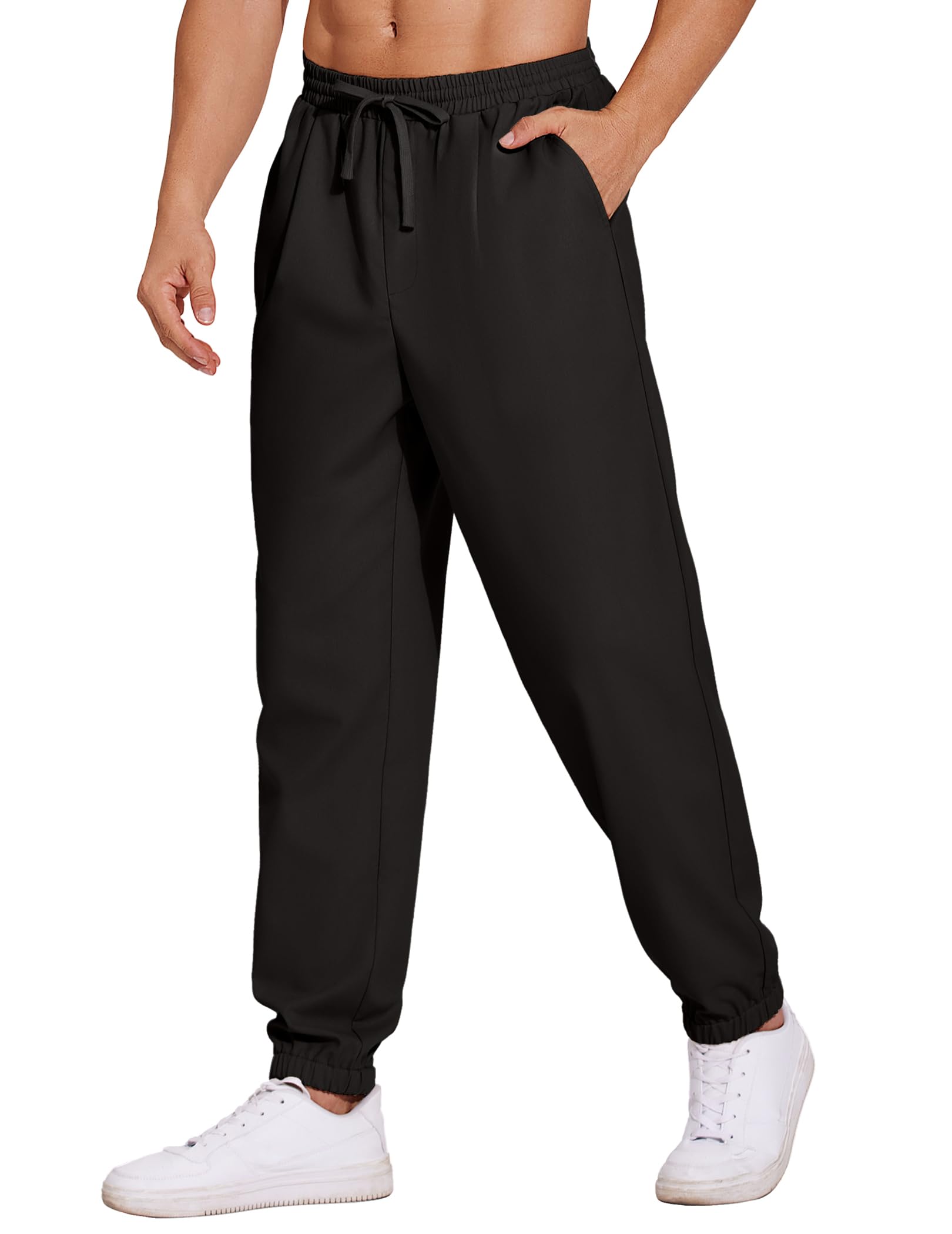COOFANDY Men's Lightweight Linen Jogger Pants - Elastic Waist with Drawstring, Casual Yoga Beach Pants with Pockets | Perfect for Summer, Travel, Lounge & Outdoor Activities