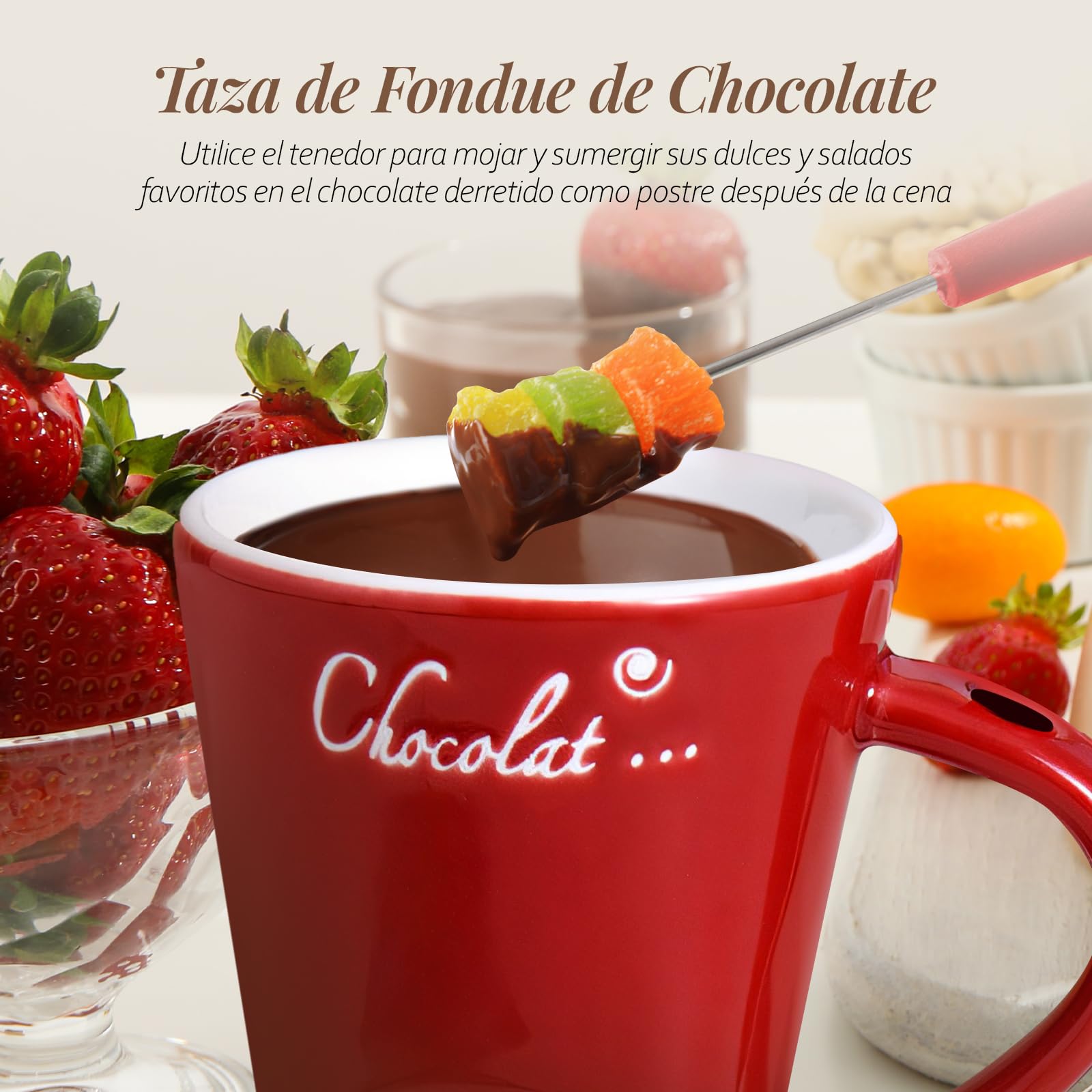 130ml Fondue Mug - Coffee Cup & Chocolate Melter Pot with Warmer for Candy, Dessert, Cooking | Perfect for Wedding, Kitchen & Party Treats (Red)
