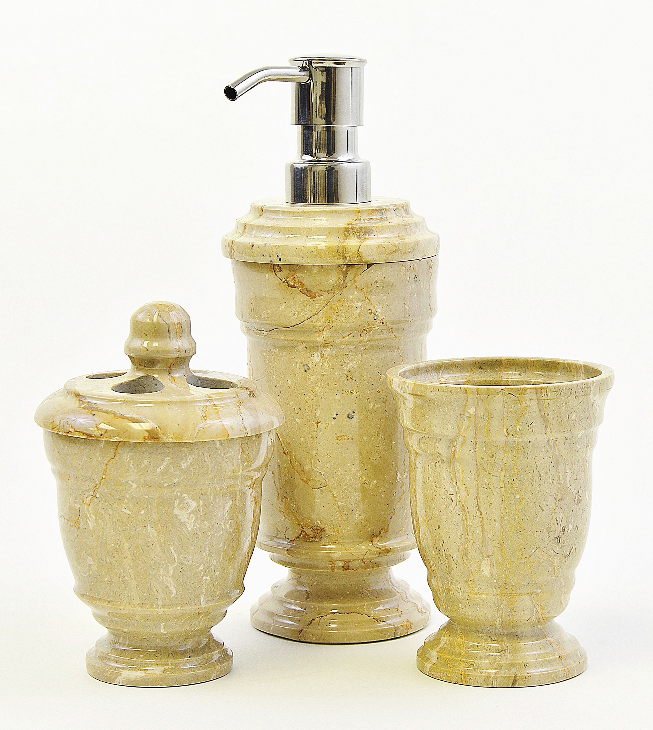 Premium Sahara Beige Marble Soap Dispenser - Elegant Nature-Inspired Home Decor for Bathroom & Kitchen Countertop - 544SB Luxury Marble Lotion Pump