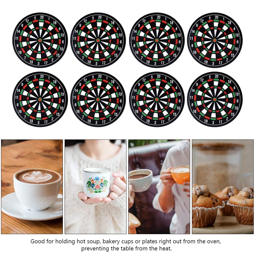 FOMIYES 8-Piece Heat-Resistant Coaster Set - Round Teacup Mats & Dartboard Cup Mats for Coffee, Tea, and Hot Beverages - Perfect for Home, Office, and Party Use