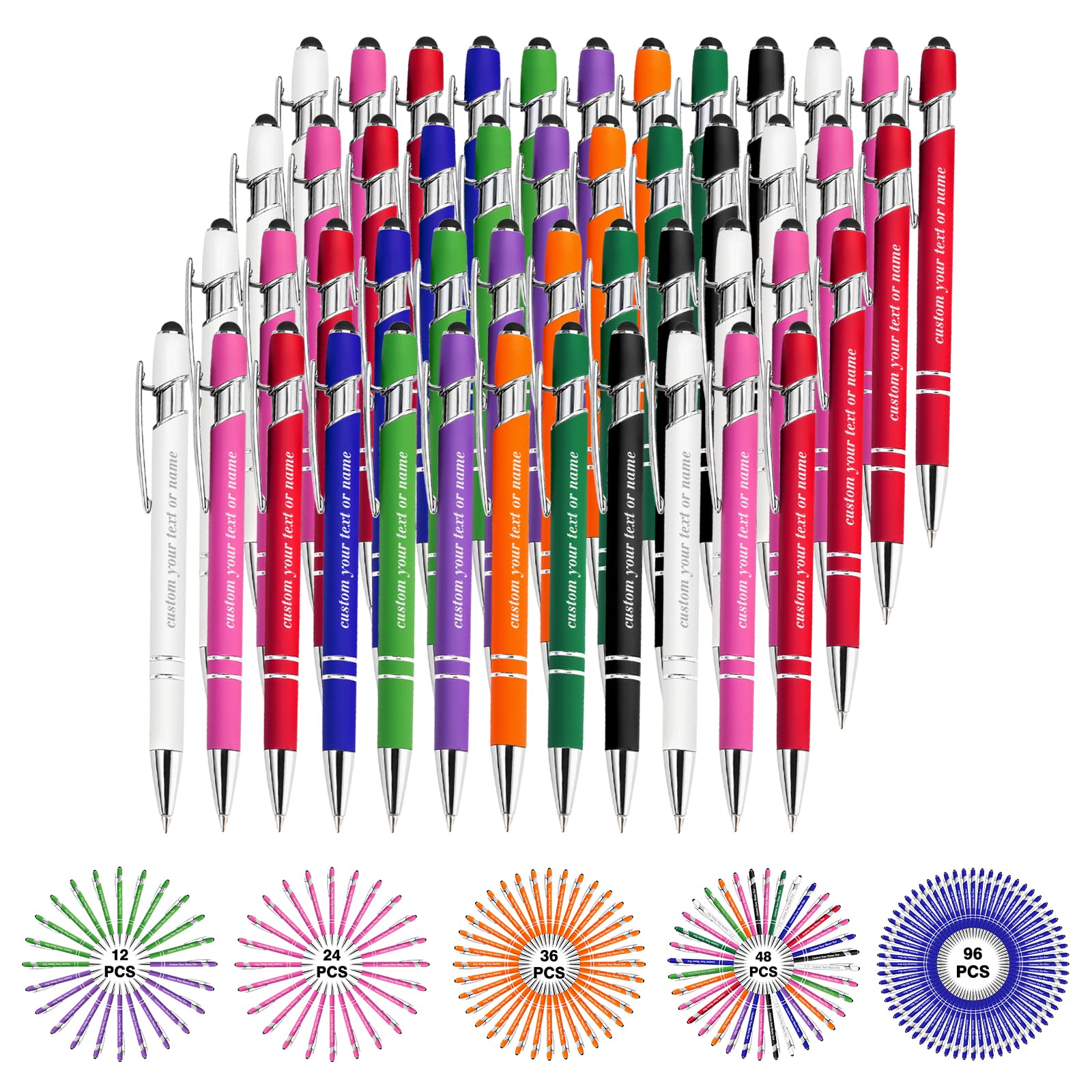 Custom Engraved Personalized Pens with Name - Bulk 48pc Set for Business, Graduation, Birthday Gifts - Stylish Ballpoint Pens & Stylus for Office, School & Corporate Events