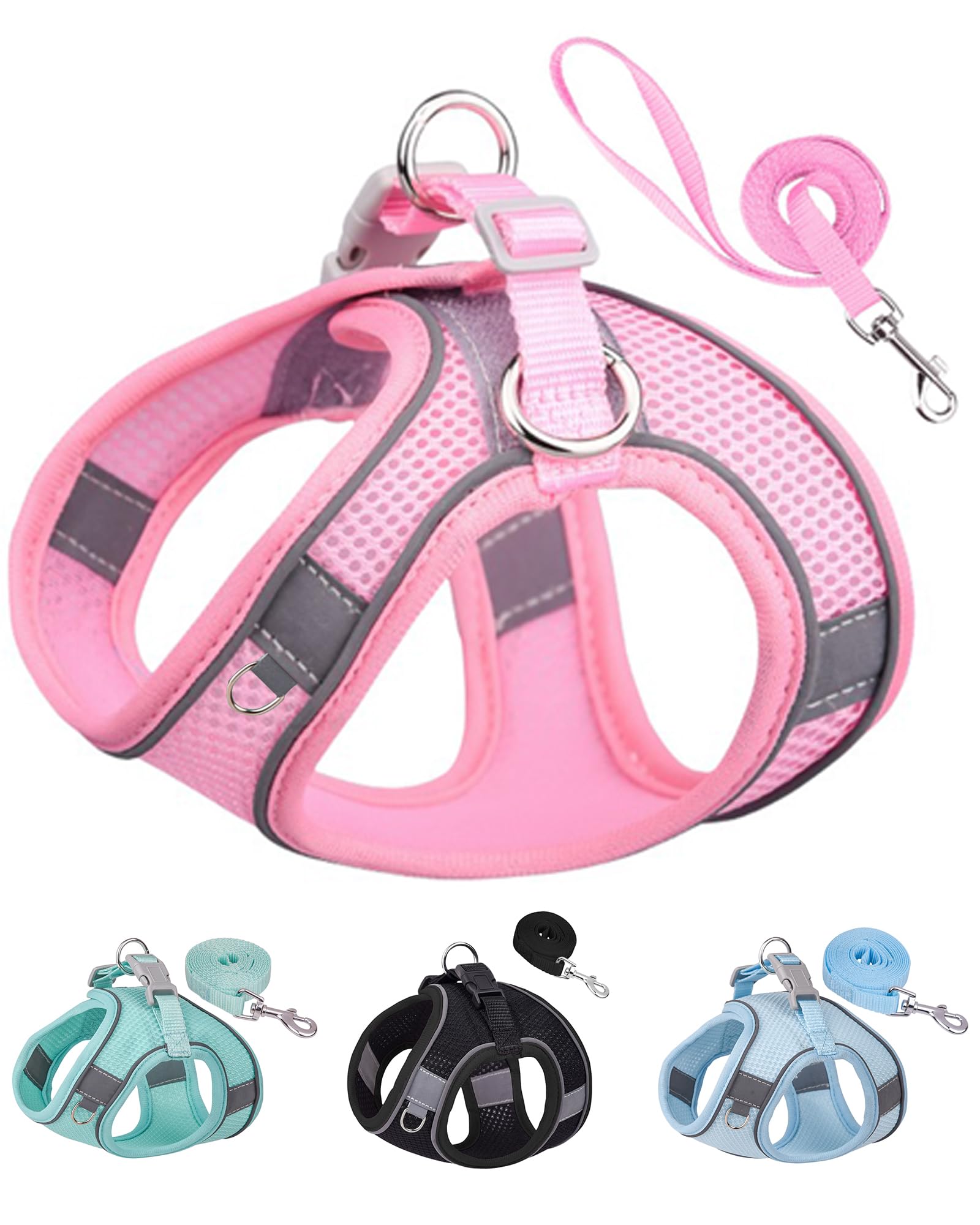 Solmoony No-Pull Mesh Dog Harness & Leash Set for Small & Medium Dogs - Comfortable Step-in Puppy Harness for Walking, Training, and Outdoor Adventures (Pink, Size S)