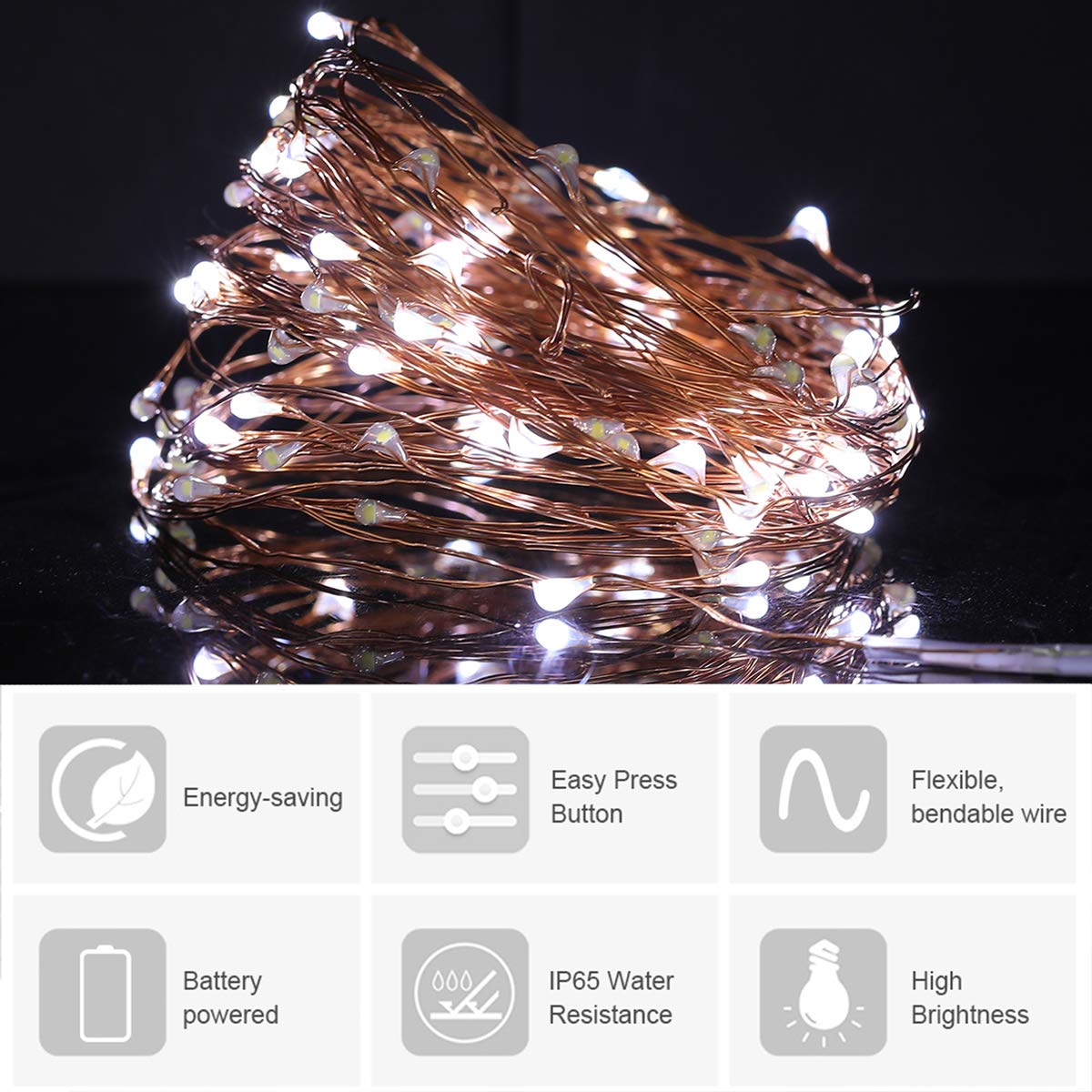 2 Pack LED String Lights - 33ft Battery Operated Mini Fairy Lights with Copper Wire, Cool White Starry Lights for Bedroom, Christmas, Wedding & Party Decorations | Perfect for Indoor/Outdoor Home Decor, Garden, DIY Projects and Special Events