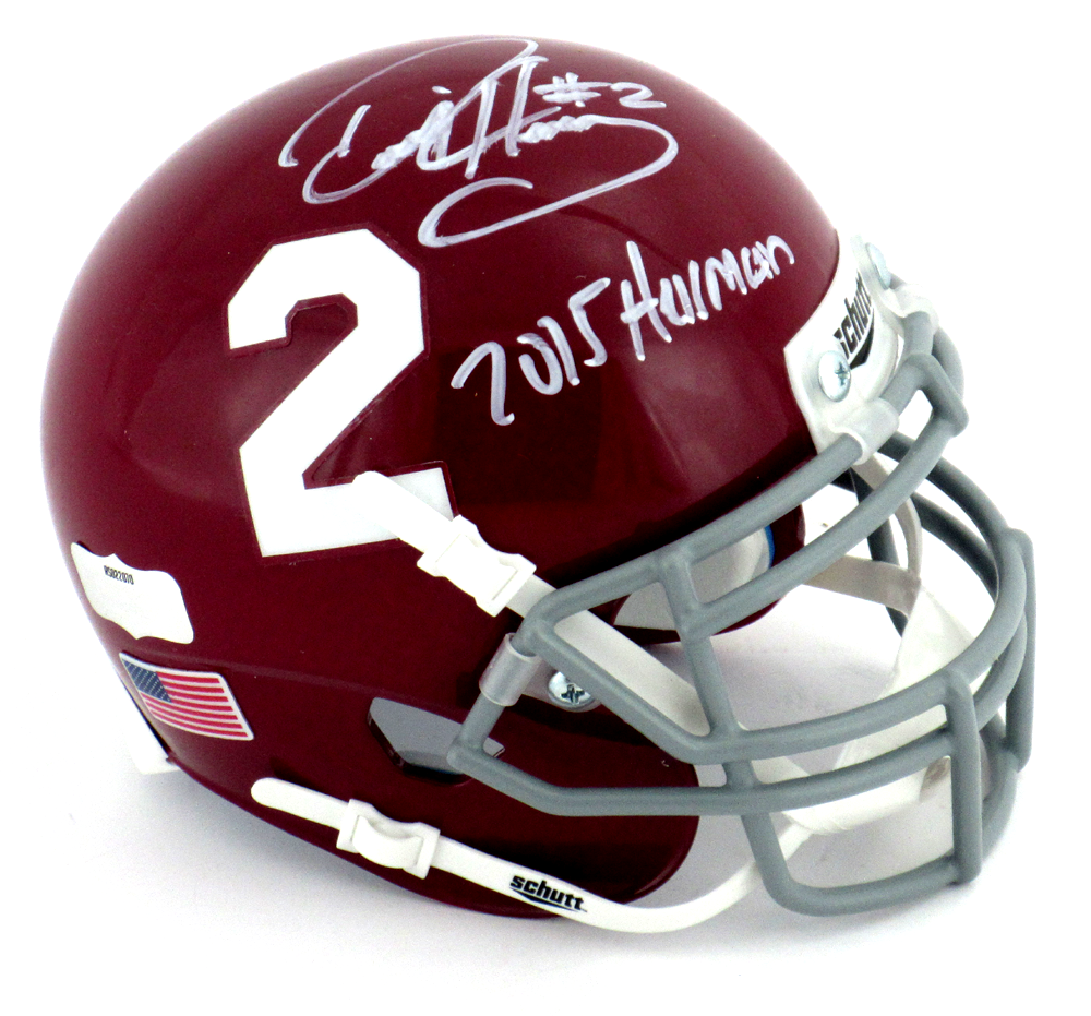 Derrick Henry Signed Alabama Crimson Tide Schutt Mini Helmet with 2015 Heisman Inscription - Authentic Collectible Football Memorabilia for Fans, Display, and Gifts