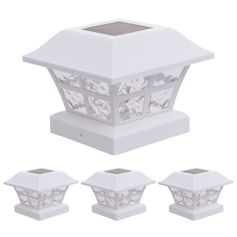 GreenLighting Evolve White Solar Post Cap Lights - Waterproof 4x4 & 5x5 Outdoor Solar Fence Post Lights (4 Pack) - Perfect for Deck, Garden, Pathway & Driveway Lighting
