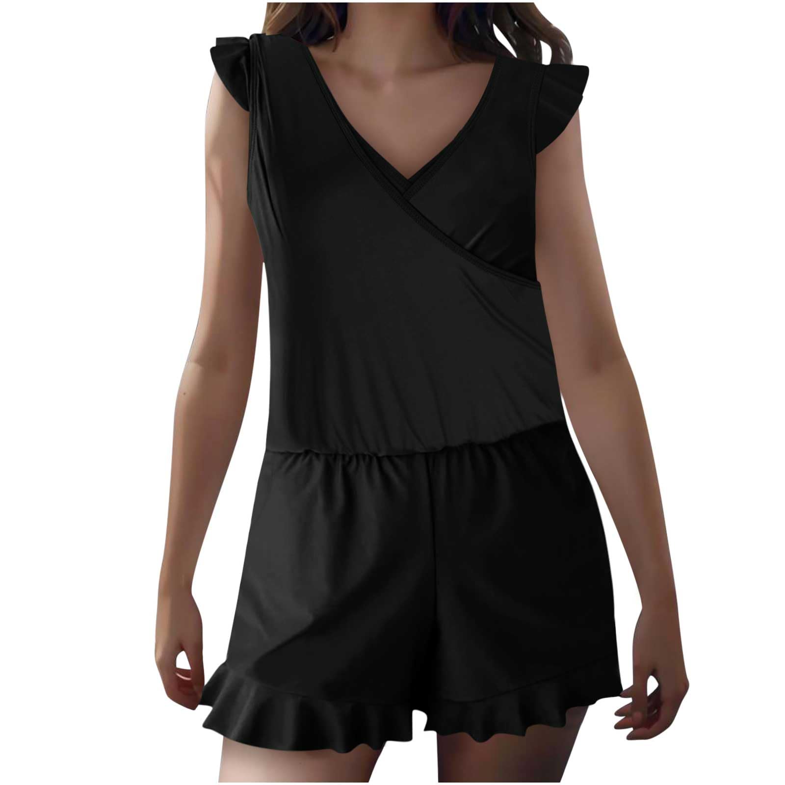 Women's Ruffle Sleeve Romper Swimsuits - One Piece Bathing Suit with Built-in Bra & Shorts | Perfect for Beach Vacations, Pool Parties & Summer Getaways