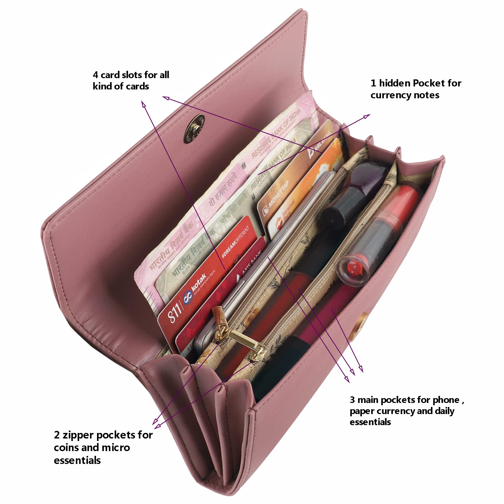 ALSU Women's Wallet Clutch Purse with Phone Pocket, Coin Pocket & 4 Card Slots - Peach | Stylish Crossbody Wallet for Everyday Use, Travel & Parties