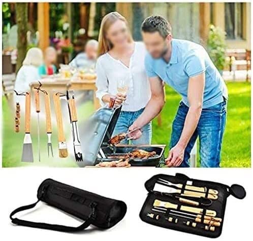 Premium Heavy Duty Stainless Steel BBQ Grill Set with Wooden Handle - 6-Piece Professional Grilling Tools for Outdoor Cooking, Camping & Backyard Barbecue | Ideal for Steak, Burgers, Vegetables & More