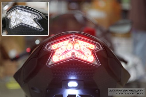 Sequential LED Tail Lights with Clear Lens for 2013-2018 Kawasaki Ninja ZX-6R 636 & 2016+ Z800 Motorcycles - High Visibility Brake Lights for Night Riding and Safety