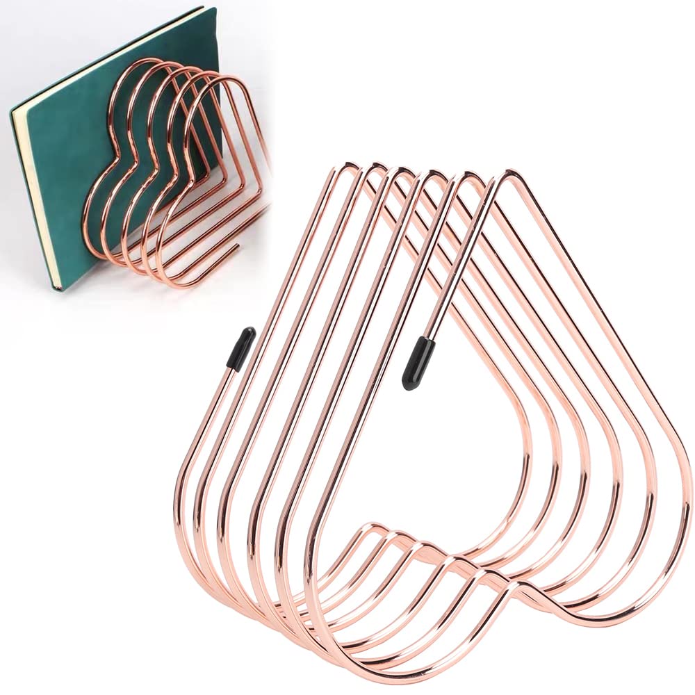 Watris Veiyi 5-Slot Heart Shaped File Holder - Rose Gold Desktop Organizer for Folders, Books, Albums & Vinyl Records | Perfect for Office, Home & School Organization