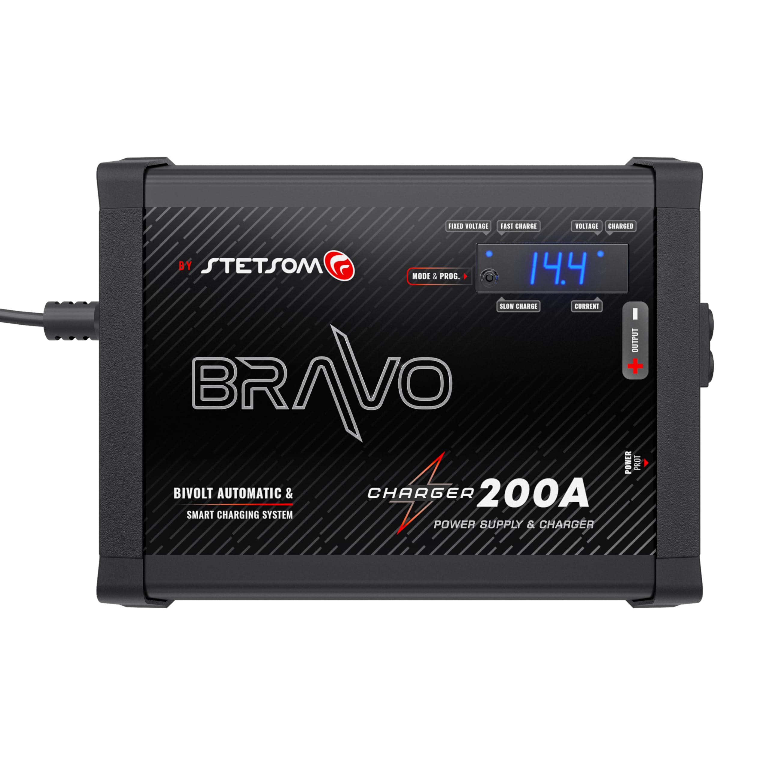 Stetsom Bravo 200A PRO Bivolt Smart Battery Charger - 127V/220V AC Dual Voltage Automatic Car Audio Power Supply with Fixed/Slow/Fast Charge Modes - Perfect for Car Audio Systems, Marine Batteries & RV Power Maintenance