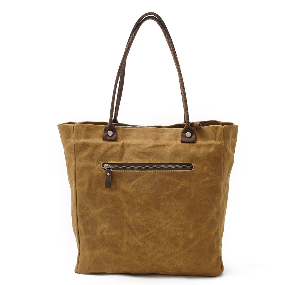 Stylish Women's Waxed Canvas Tote Bag with Genuine Leather Trim - Waterproof Work & Travel Shoulder Purse - Fits 14