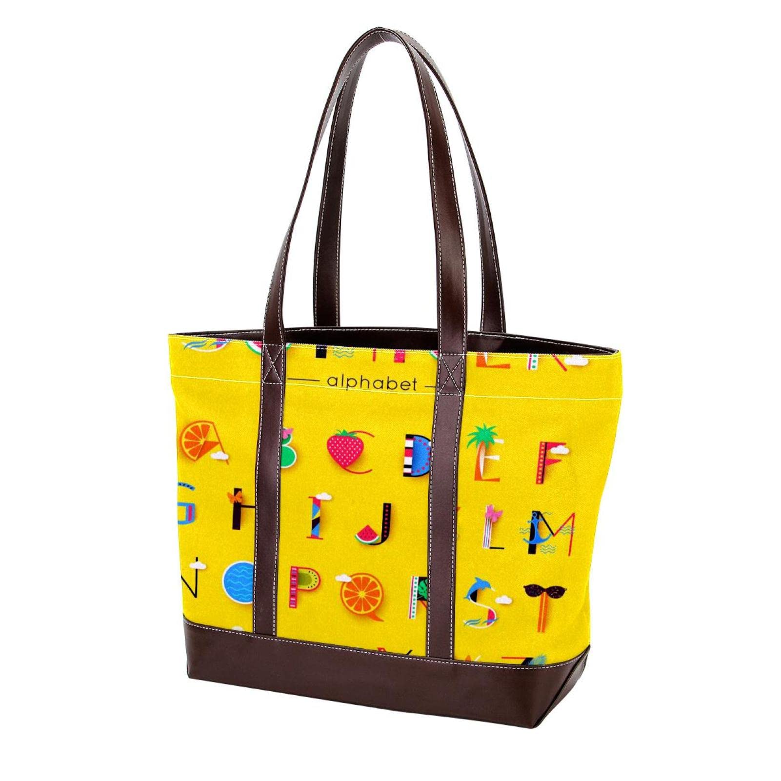 Stylish Large Fish Print Tote Bag for Women - Durable Leather & Canvas Shoulder Bag with Top Handle - Perfect for Beach, Shopping & Everyday Use