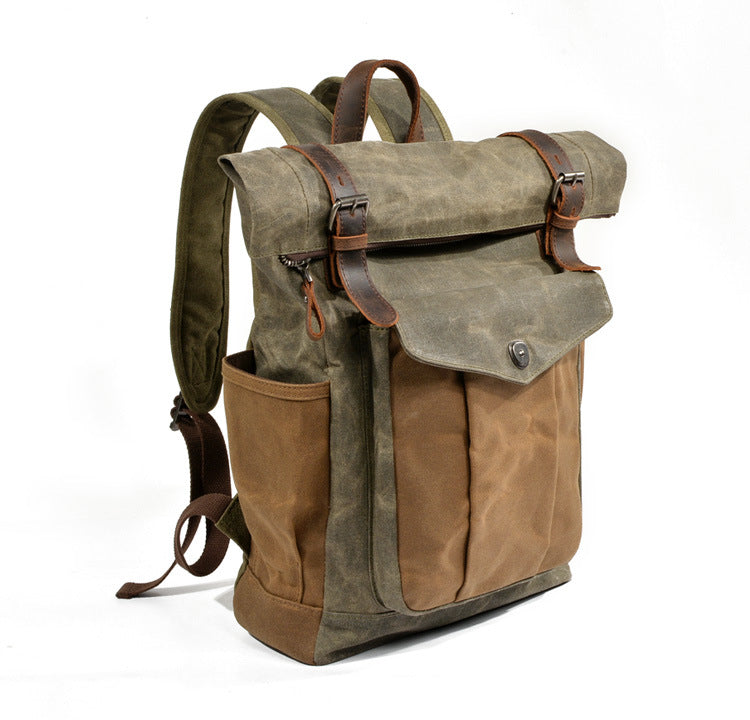 Durable Waxed Canvas & Genuine Leather Backpack for Men & Women - Waterproof Laptop Bag for Travel, Work, School & Outdoor Adventures