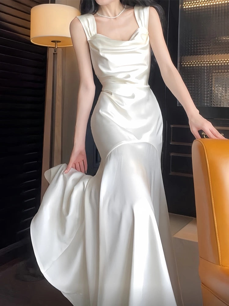 Elegant Mermaid Ivory Prom Dress Satin Birthday Party Gown J6527 - Perfect for Homecoming, Quinceañera, and Formal Evening Events
