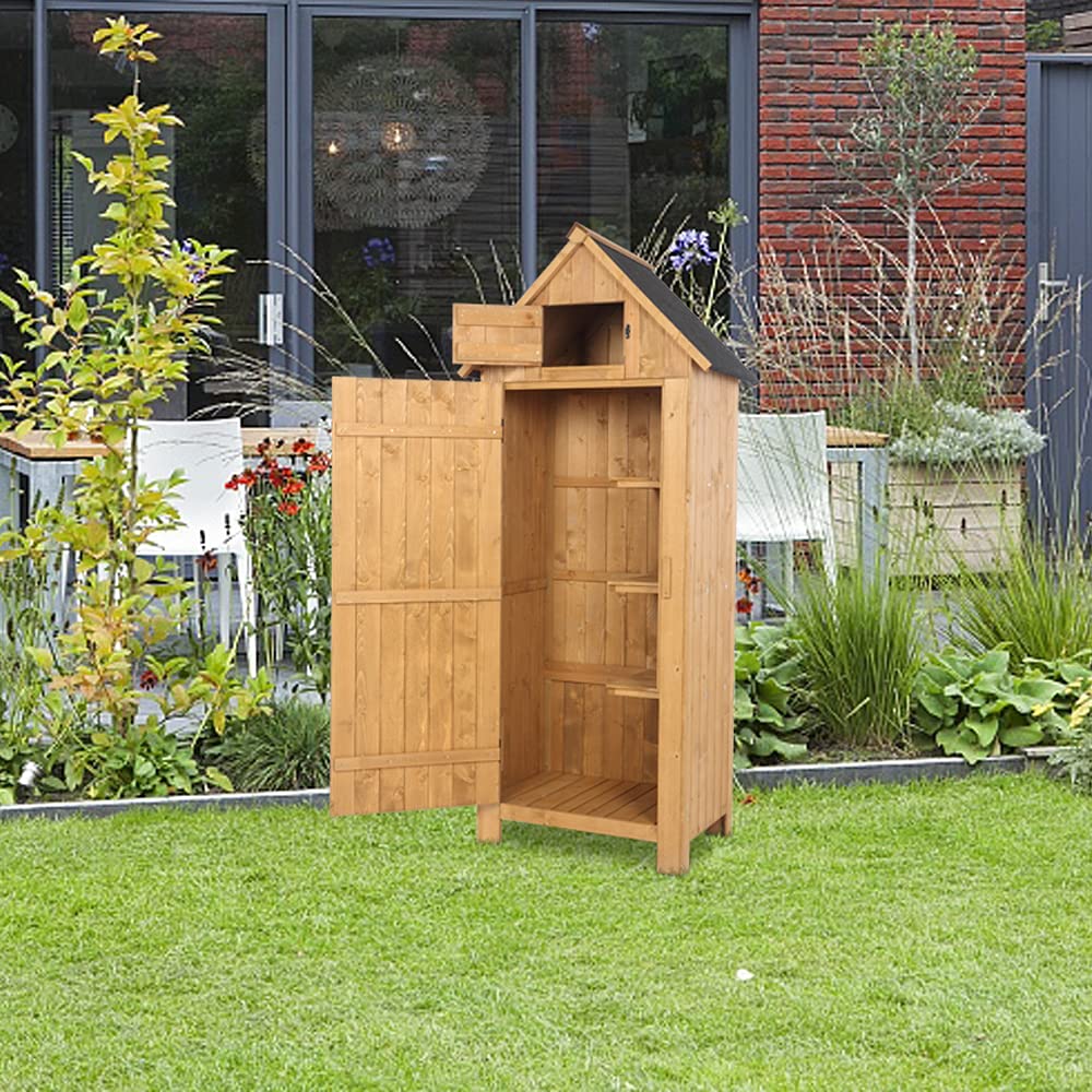 Ochine Wooden Garden Storage Shed - Outdoor Lockable Tool Cabinet Organizer for Yard, Patio & Backyard | Weatherproof Wood Shed for Gardening Tools, Lawn Equipment & Outdoor Storage