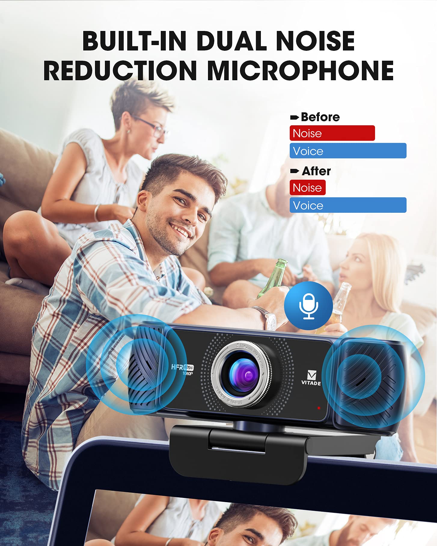 Vitade 682H Pro HD Webcam 1080P 60fps with Built-in Microphone - USB Computer Camera for Streaming, Gaming, Video Conferencing (Mac/Windows/PC/Laptop/Xbox) - Perfect for Skype, OBS, Twitch, YouTube & Xsplit Live Streaming