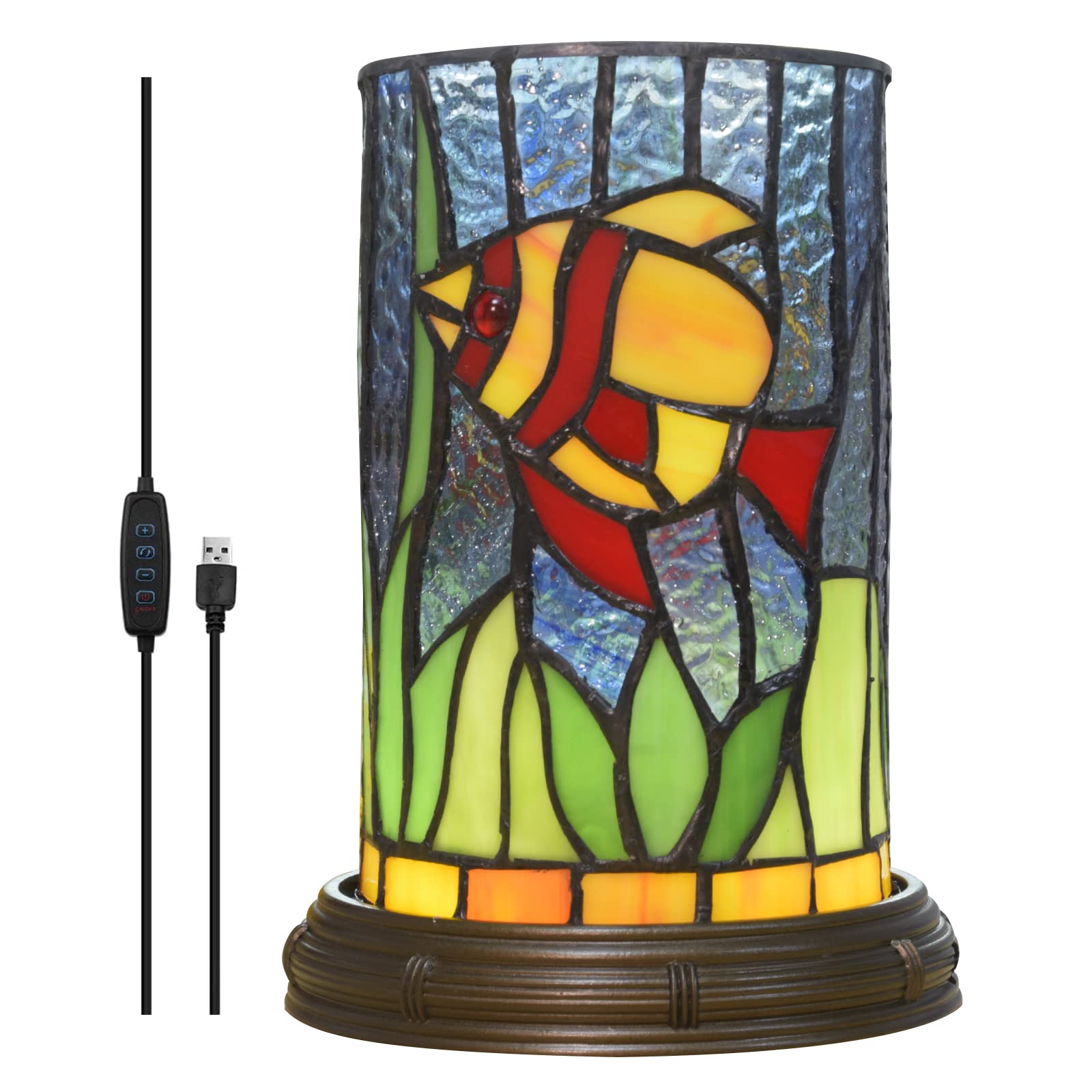 Vintage Tiffany Style Table Lamp - USB Dimmable LED Bedside & Desk Lamp with Tri-Color Lighting for Bedroom, Nightstand, Living Room, Office, Dorm (Bulb Included) | Perfect for Reading, Relaxation & Home Decor