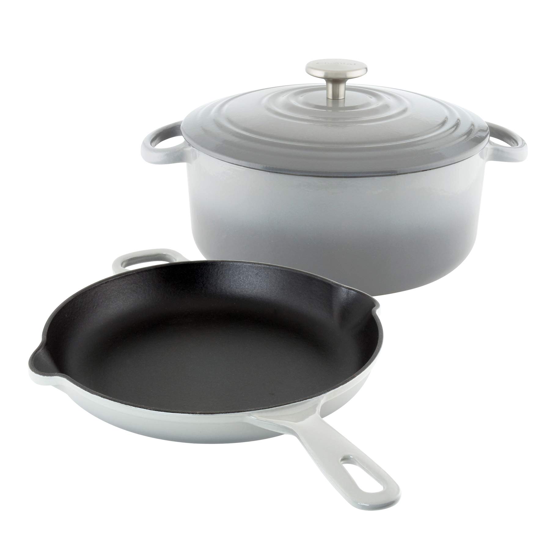 Chantal Enameled Cast Iron Cookware Set - 3-Piece Kitchen Cookware with Fade Grey Finish | Perfect for Stovetop, Oven & Camping Cooking