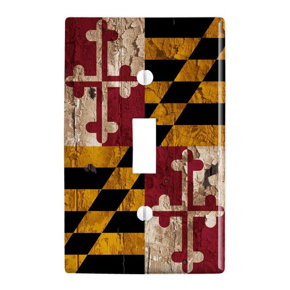 Rustic Distressed Maryland State Flag Plastic Wall Decor - Toggle Light Switch Plate Cover for Home & Office | Vintage Style Switch Plate for Bedroom, Living Room, Kitchen
