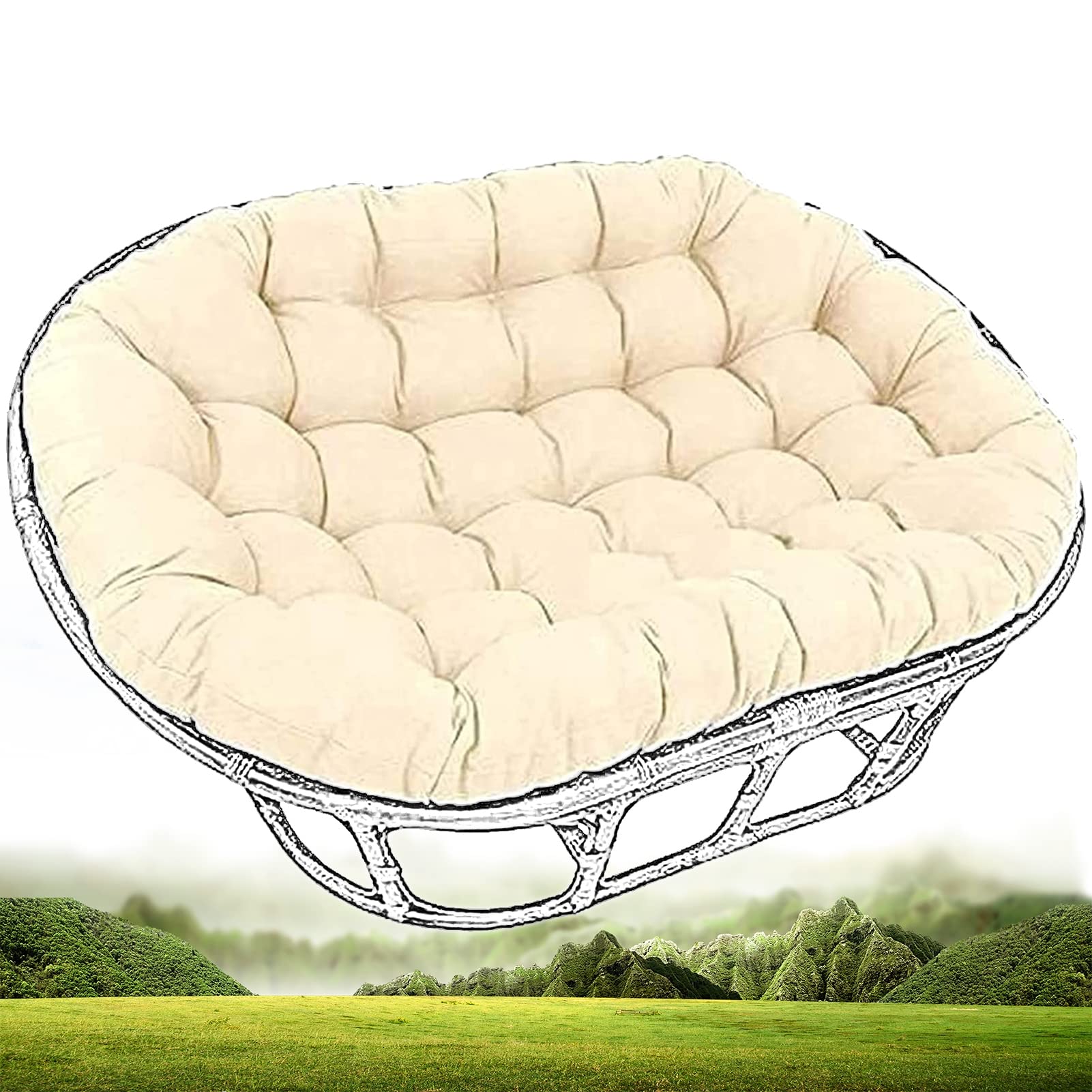 Waterproof Double Papasan Chair Cushion for Outdoor Swing Rocking Chairs - 70.9 x 51.2 Inch Beige Garden Furniture Egg Cushion (Cushion Only) - Perfect for Patio, Backyard, Balcony & Hammock Relaxation