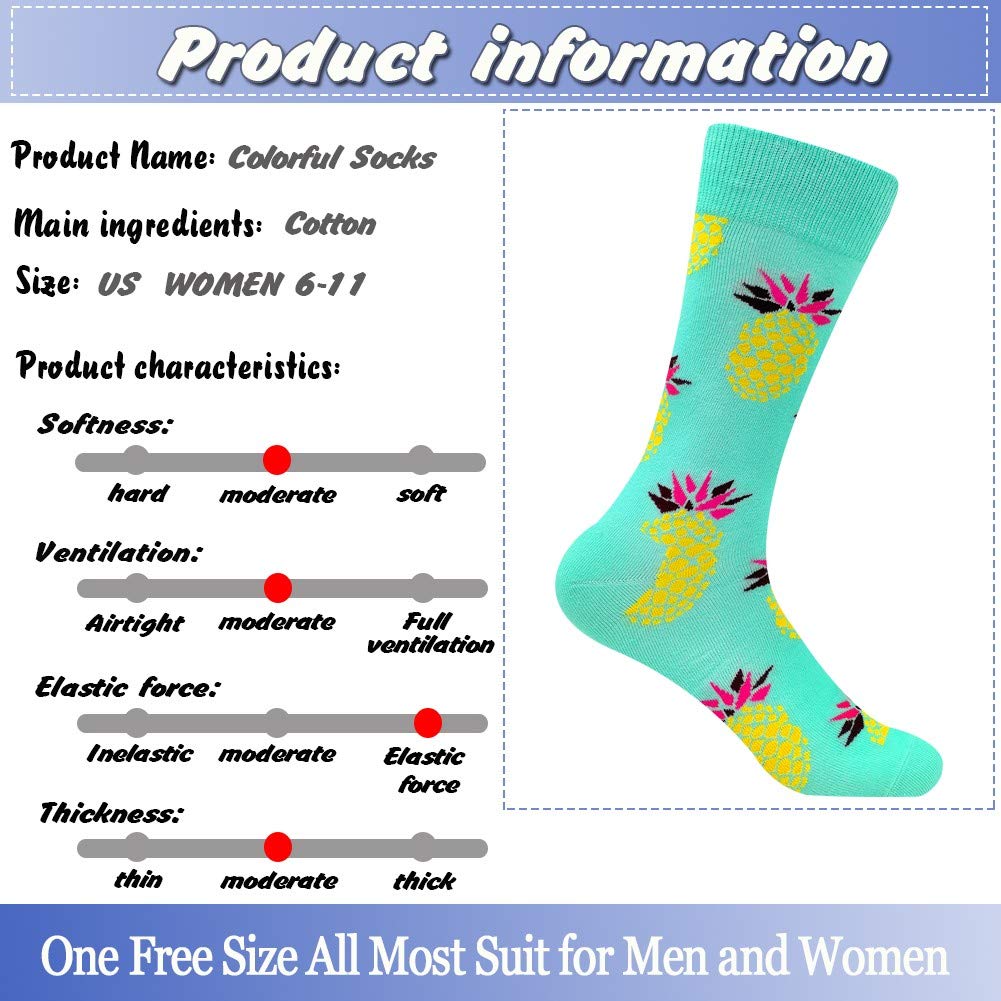 Vibrant Colorful Funky Patterned Crew Socks - 6 Pack Soft Combed Cotton Stockings for Women & Men - Perfect for Casual Wear, Gifts, and Fashion Statements