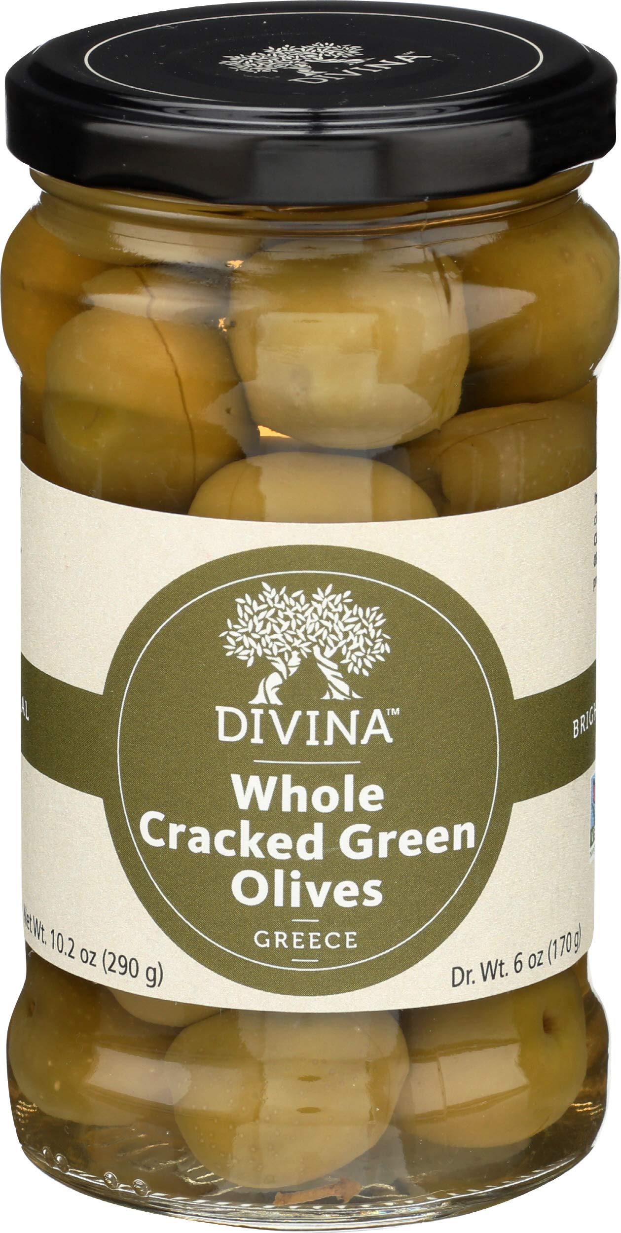 Divina Cracked Green Olives 6 Oz (Pack of 6) | Premium Mediterranean Olives for Salads, Charcuterie Boards & Cocktails