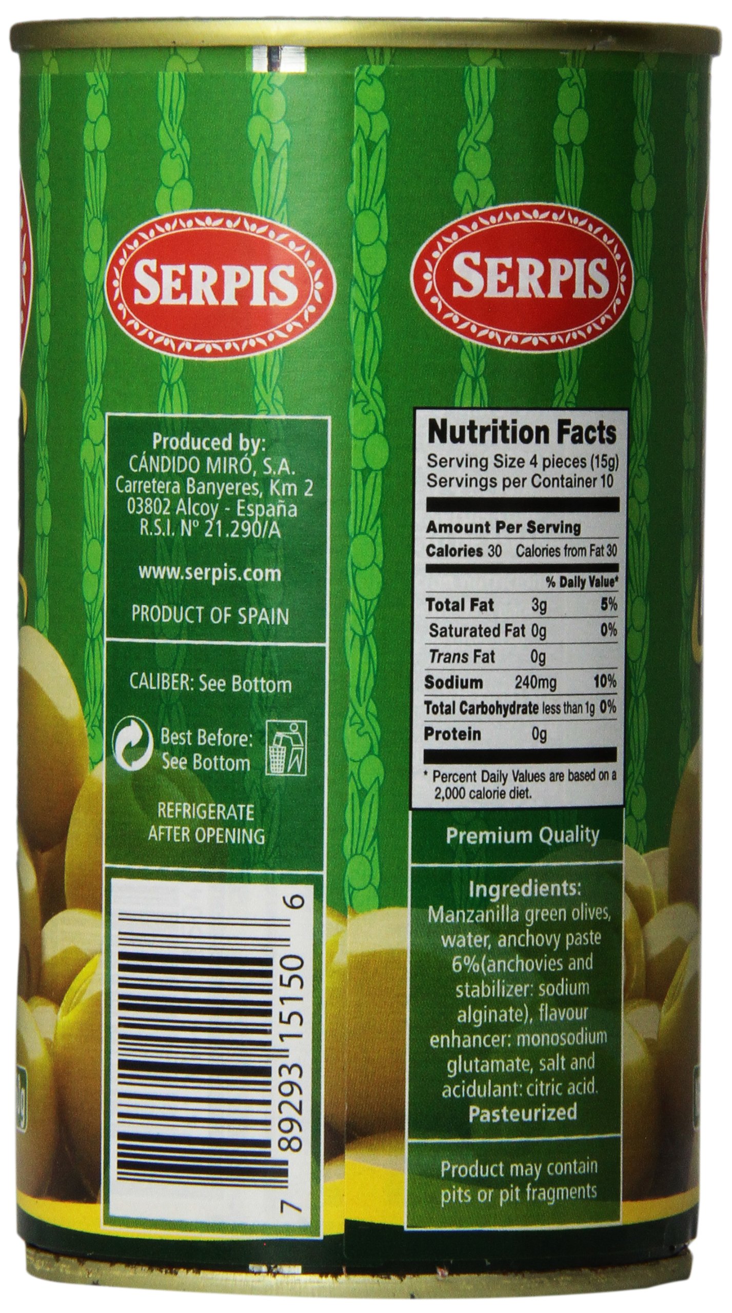 Premium Serpis Anchovy Stuffed Olives - 12.35oz (Pack of 6) | Gourmet Spanish Tapas Ingredient for Charcuterie Boards, Martini Garnish & Mediterranean Cooking