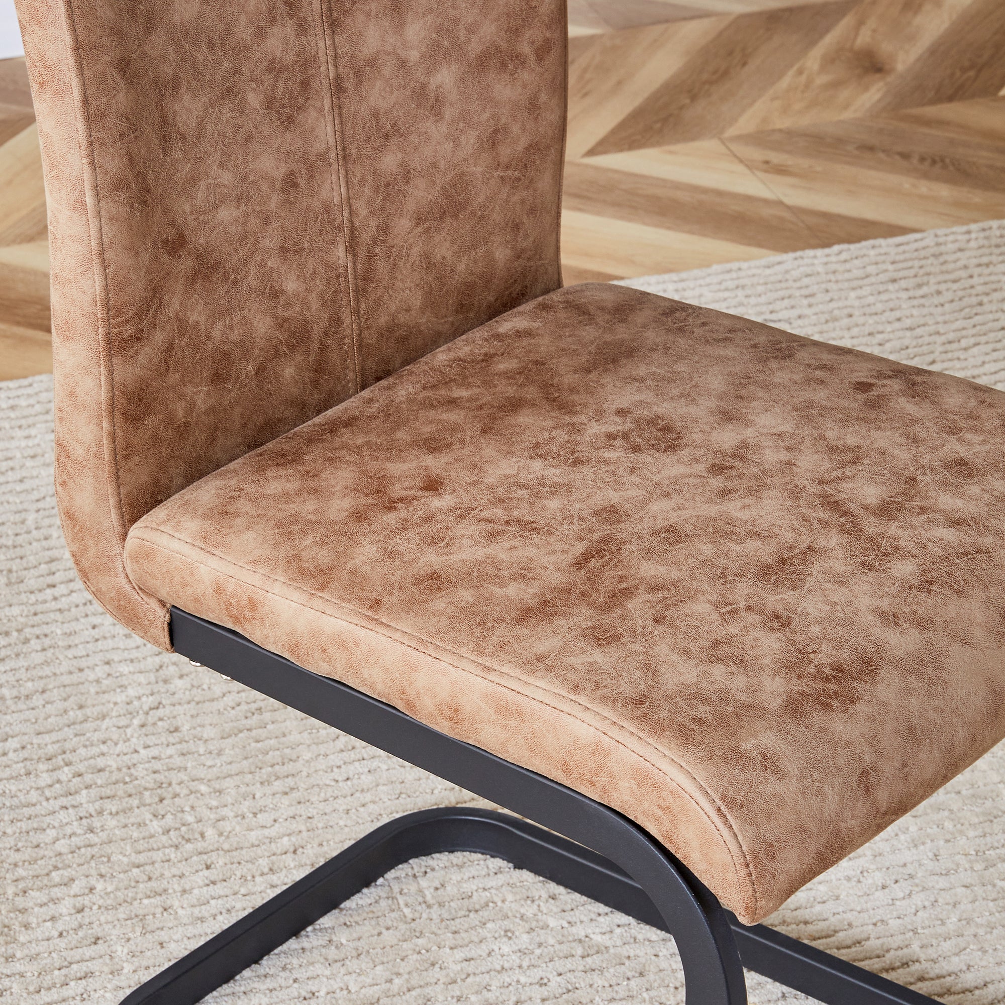 High Back Upholstered Dining Chairs Set of 2 - Modern Tech Fabric C-Shaped Tube Design with Black Metal Legs for Kitchen, Dining Room, Office, Patio & Guest Seating | Comfortable & Stylish Brown Chairs for Home Decor