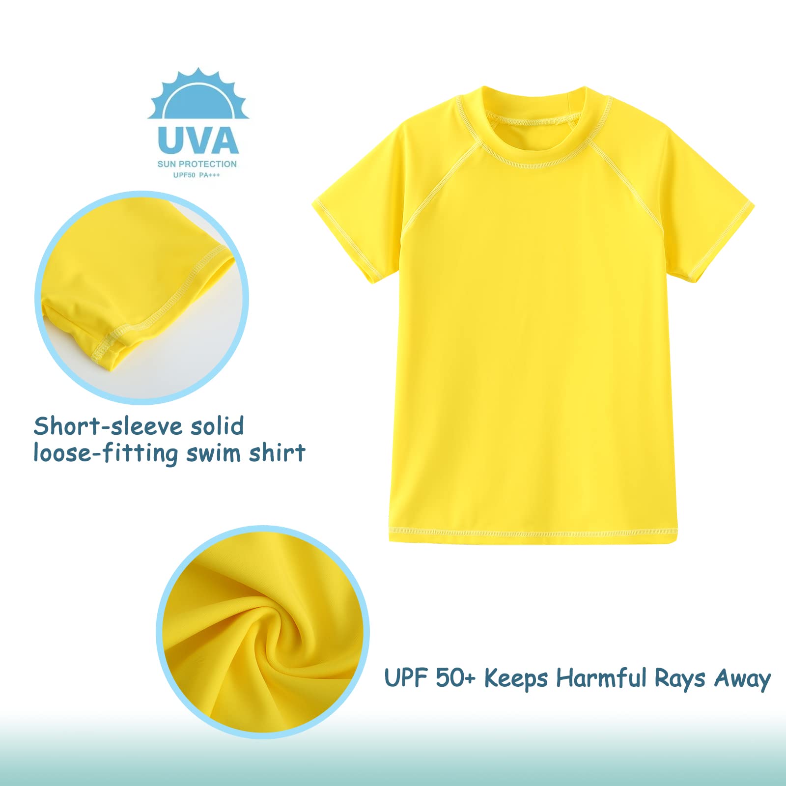 Boys UPF 50+ Sun Protection Swim Shirt - Short Sleeve Rash Guard for Kids - Perfect for Beach, Pool & Water Sports