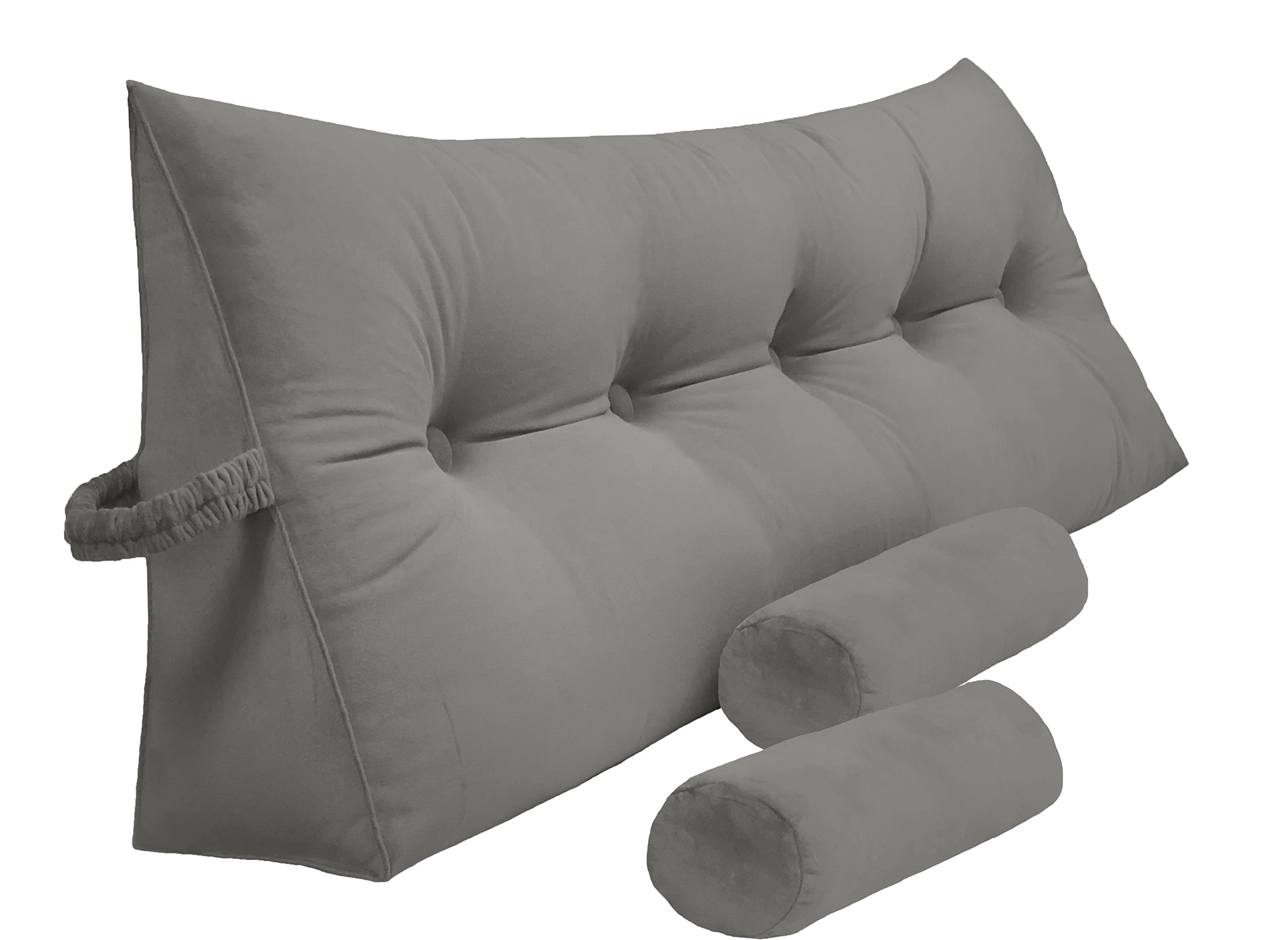 **Large Triangular Reading Bedrest Pillow with Detachable Neck & Lumbar Support - California King Size (71x8x20 inches) - Perfect for Reading, Watching TV & Relaxing in Bed (Grey)**