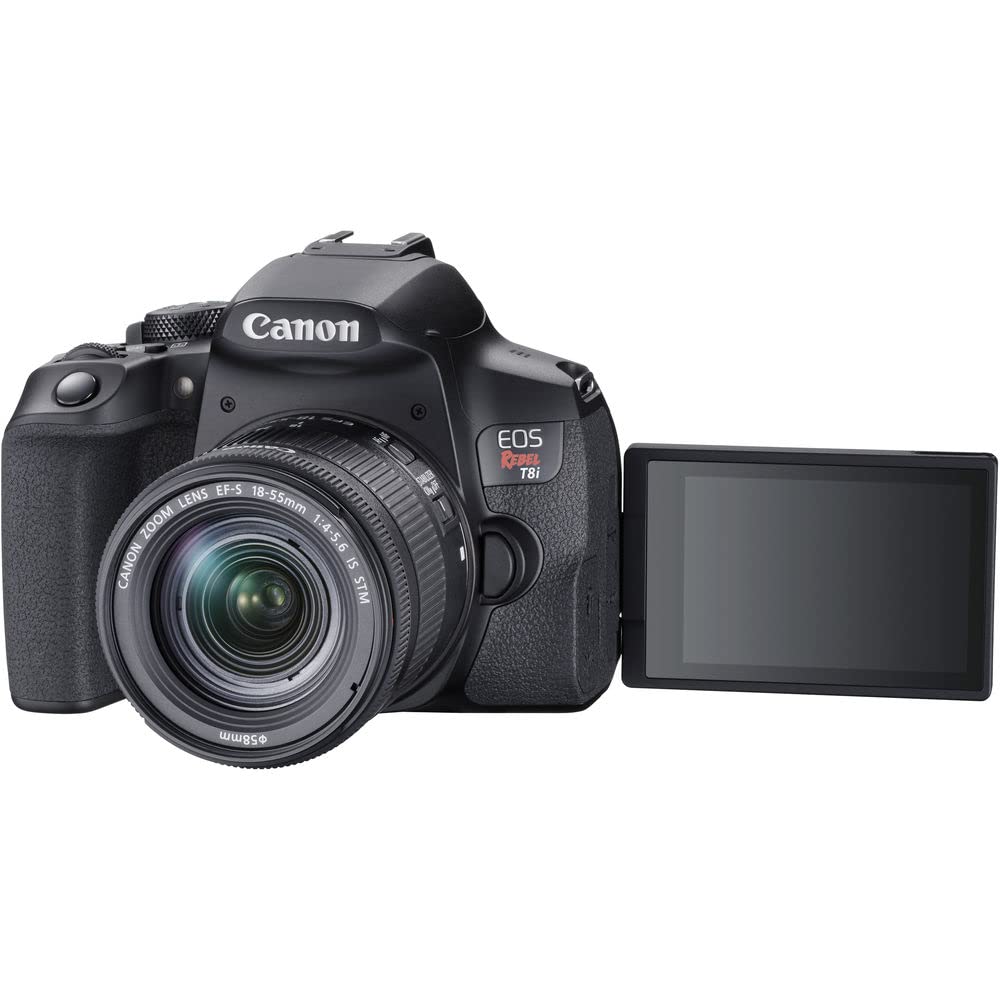 Canon EOS Rebel T8i DSLR Camera Bundle with 18-55mm Lens, 4K Monitor, Pro Audio Gear & 64GB Memory Cards - Perfect for Vlogging, Photography & Content Creation (Renewed)