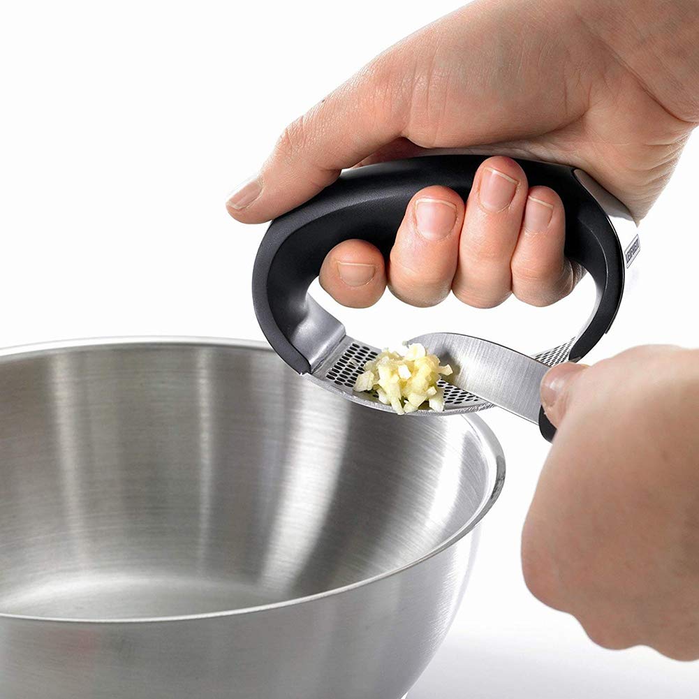 Professional Stainless Steel Garlic Press & Peeler Set - Heavy Duty Manual Garlic Crusher, Mincer, Masher & Squeezer Tool for Cooking, Baking & Meal Prep - Perfect for Chefs & Home Kitchens