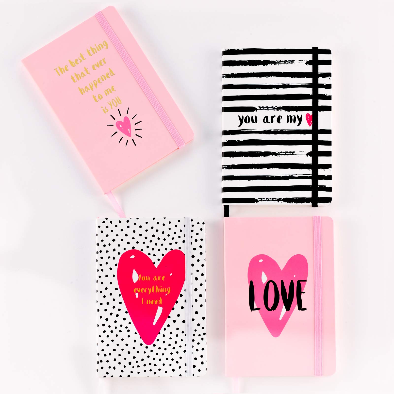 4 Pack Customizable Composition Notebooks for School, Office & Travel - Blank Sketch Journals, DIY Scrapbooks, Design Your Own Notebook with Heart Pattern | Perfect for Students, Artists & Journaling