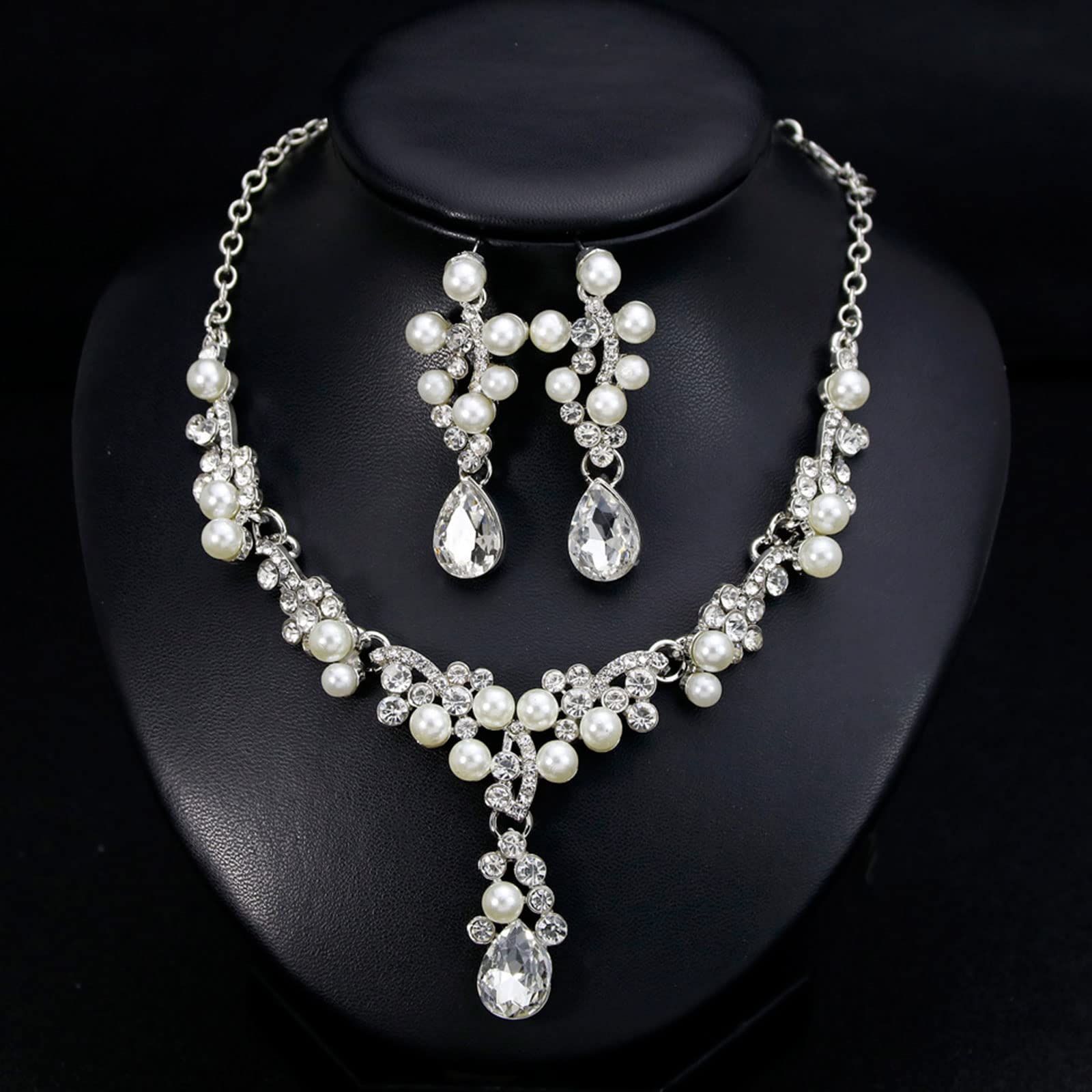 HUASAI Sterling Silver Bridal Jewelry Set with Sparkling Cubic Zirconia - Elegant Wedding Necklace & Earrings Set for Bride, Bridesmaids & Guests - Perfect for Weddings, Proms, Anniversaries & Formal Events 2024