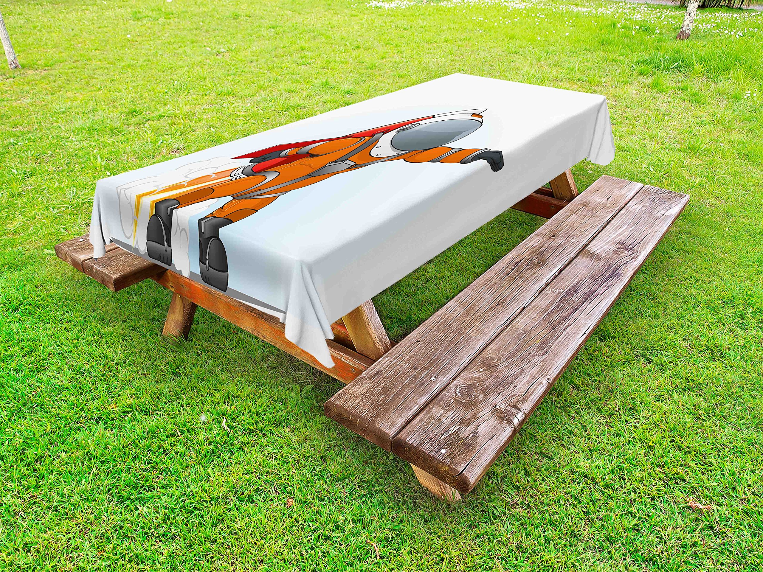 Ambesonne Fantasy Outdoor Tablecloth - Astronaut Space Rocket Galactic Journey Science Design, Washable Picnic Table Cover 58x84 Inches, Orange Grey Red - Perfect for Backyard BBQs, Camping & Outdoor Parties
