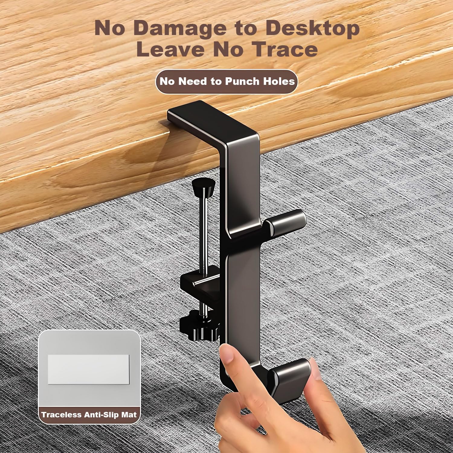 Premium Aluminum Alloy Under Desk Headphone Stand - JAKO Space-Saving Headset Hanger Holder for Gaming PC & Office Setup, Ergonomic Clamp Hook Mount for Computer Desk Accessories (Black) - Perfect for Streamers, Gamers & Home Office Workspace Organization