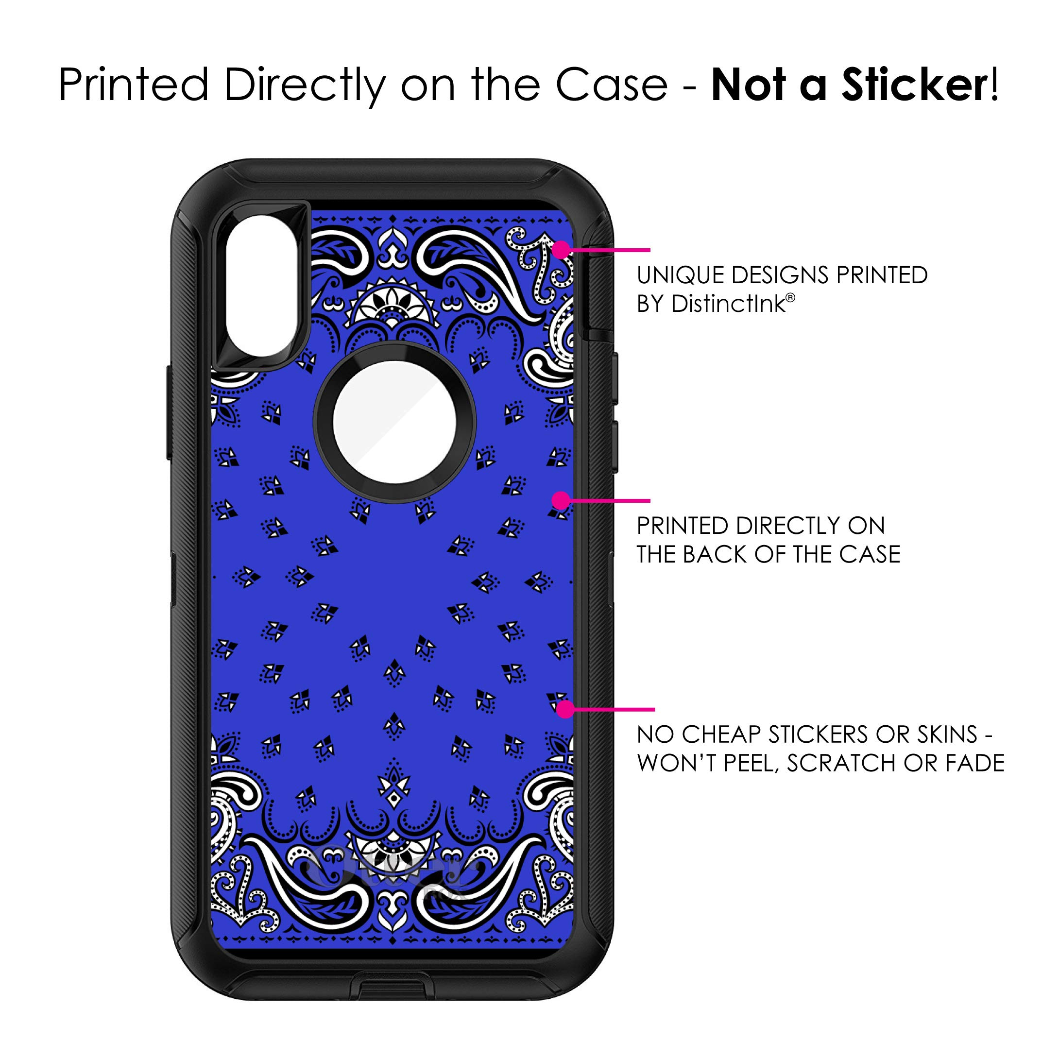 DistinctInk iPhone Xs Max Case (6.5 Inch) - Durable Protective Cover with Bandana Print in Blue, Black & White - OtterBox Defender Replacement - Perfect for Outdoor Activities & Daily Use