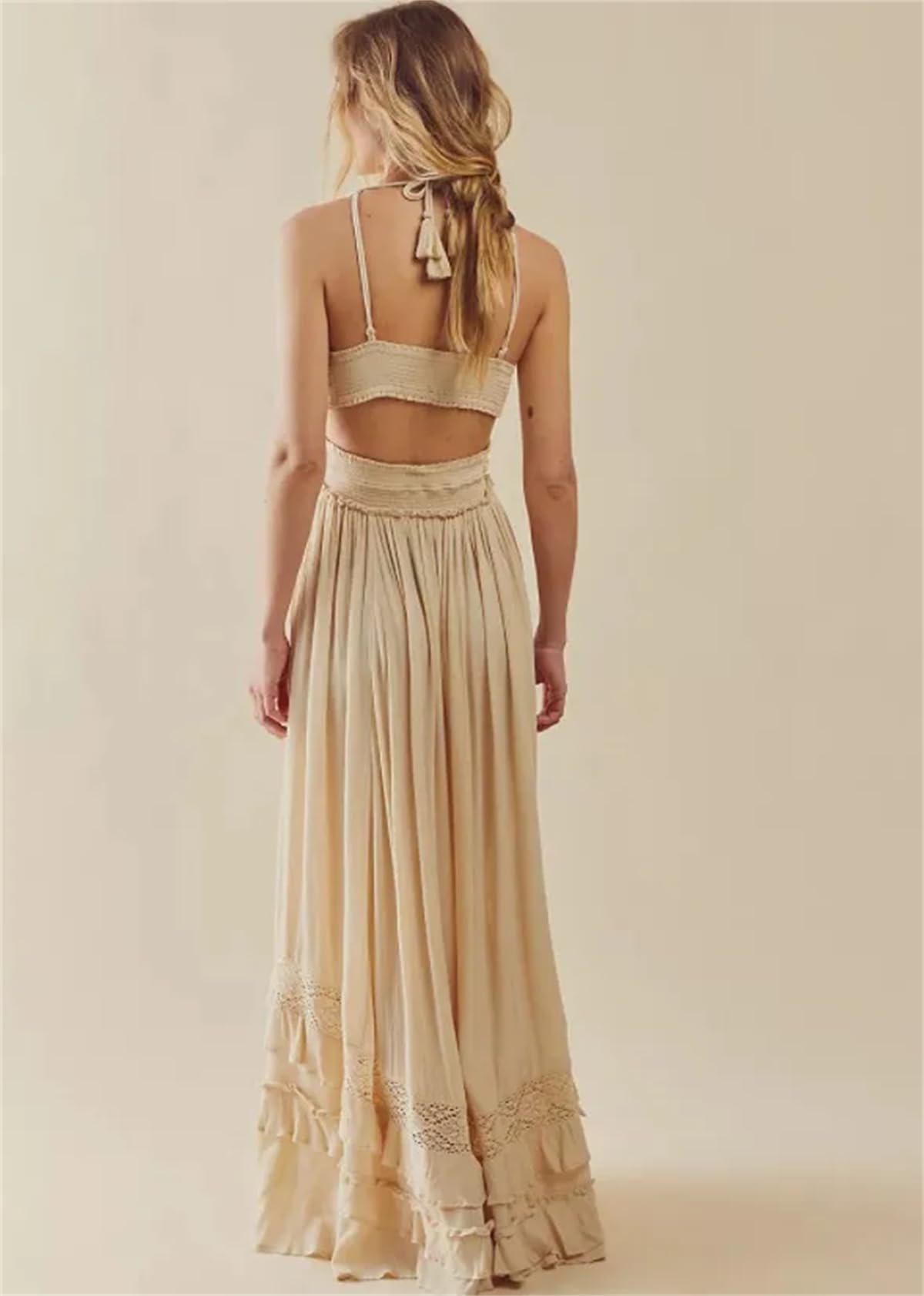 Women's Summer Sleeveless Beach Maxi Dress - Sexy Boho Floral Lace Ruffled Sundress for Vacation, Party & Date Night | Lightweight Comfortable Casual Dress