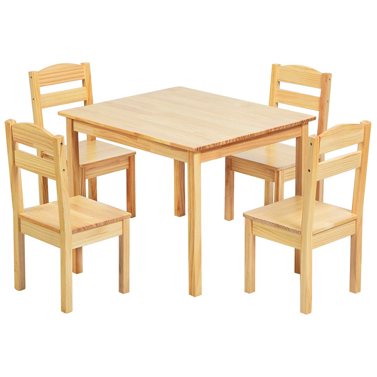 Casart Kids Wooden Table and Chairs Set - 5 Piece Natural Wood Activity Table with 4 Chairs for Toddlers - Perfect for Playroom, Classroom, and Indoor Picnic Fun