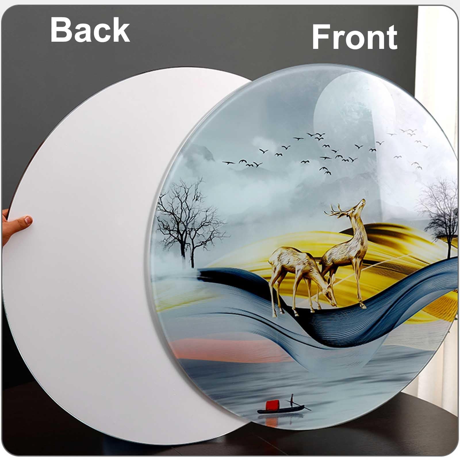 7mm Round Tempered Glass Table Top - 40 Inch (100cm) Black Marble Design for Dining, Home Office & Outdoor Use - Durable Multipurpose Glass Countertop for Kitchen, Patio & Workspaces