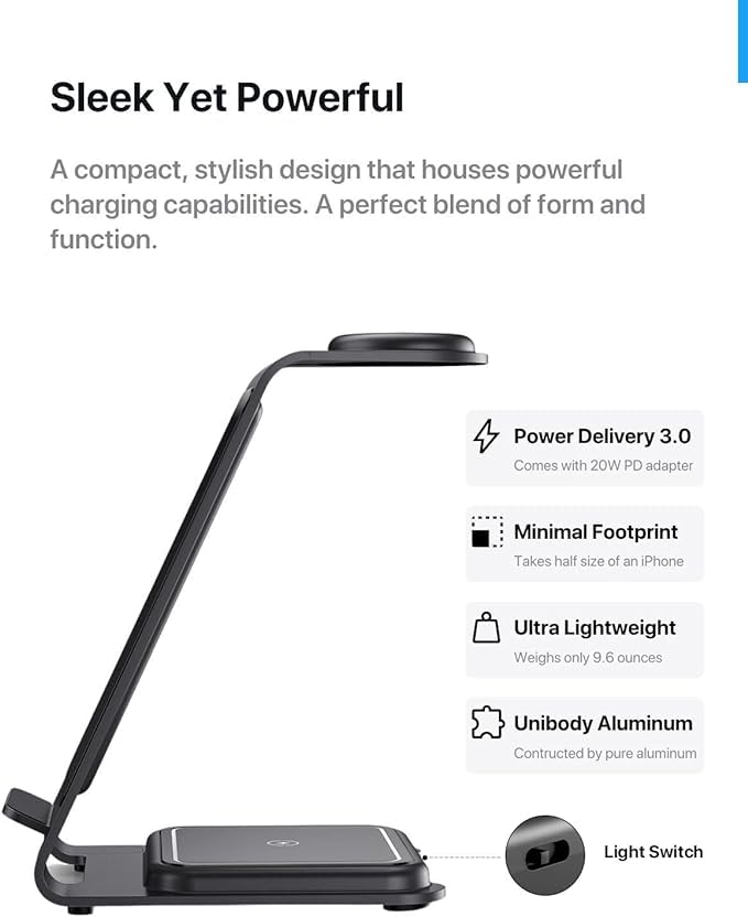 3-in-1 Wireless Charging Station for iPhone 16 Pro/16/16 Pro Max/15 Pro/15/15 Pro Max, Apple Watch 10/Ultra 3/SE/9/8/7/6/5/4/3/2 & AirPods 4/Pro/Pro 2/3 - Fast Charging Stand for Bedroom, Office & Travel (Jewel Purple)