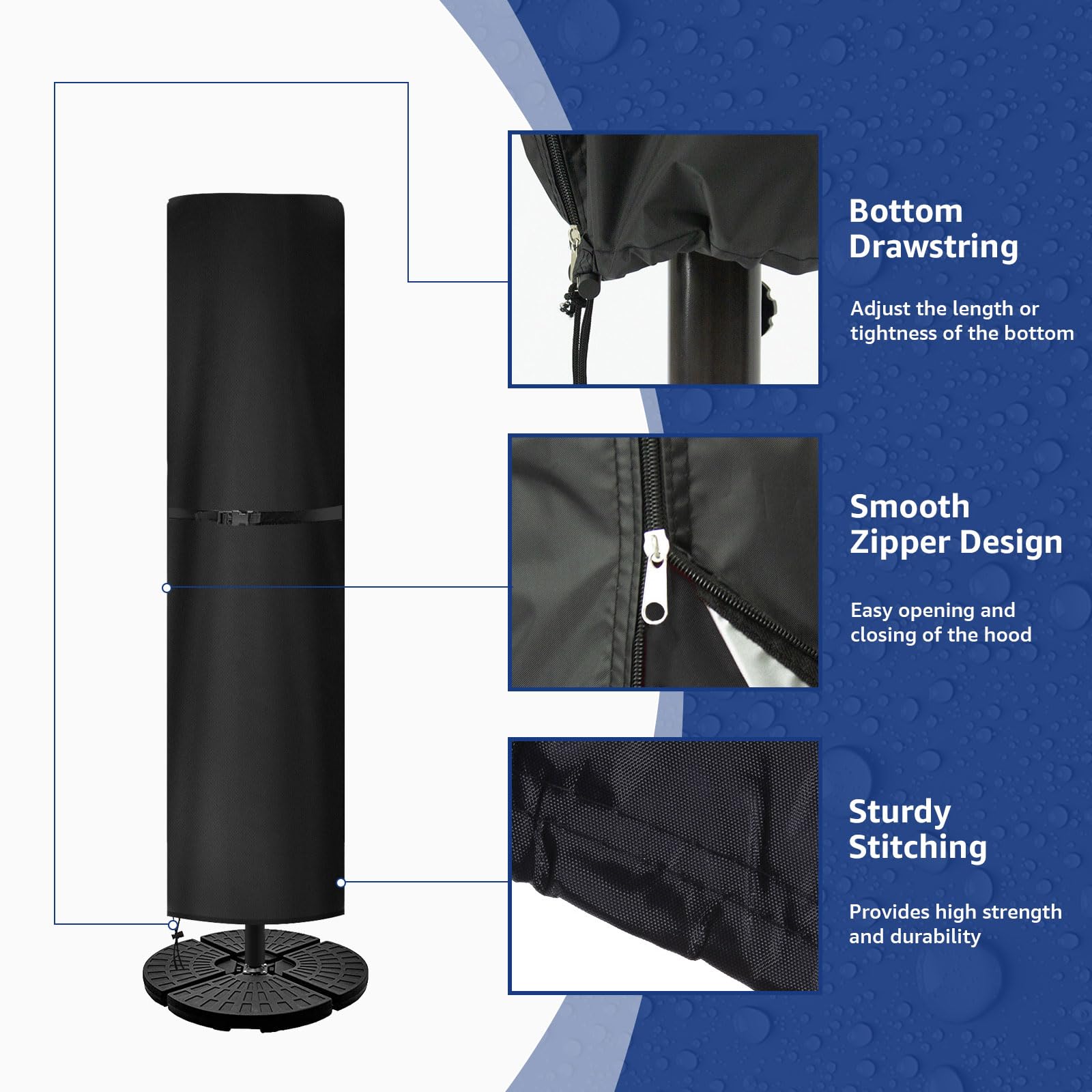 Waterproof 420D Cantilever Umbrella Cover for 9-11ft Outdoor Offset Umbrellas - Snowproof Zippered Winter Protection (Black) | Perfect for Patio, Garden, Poolside & Backyard Market Umbrella Protection