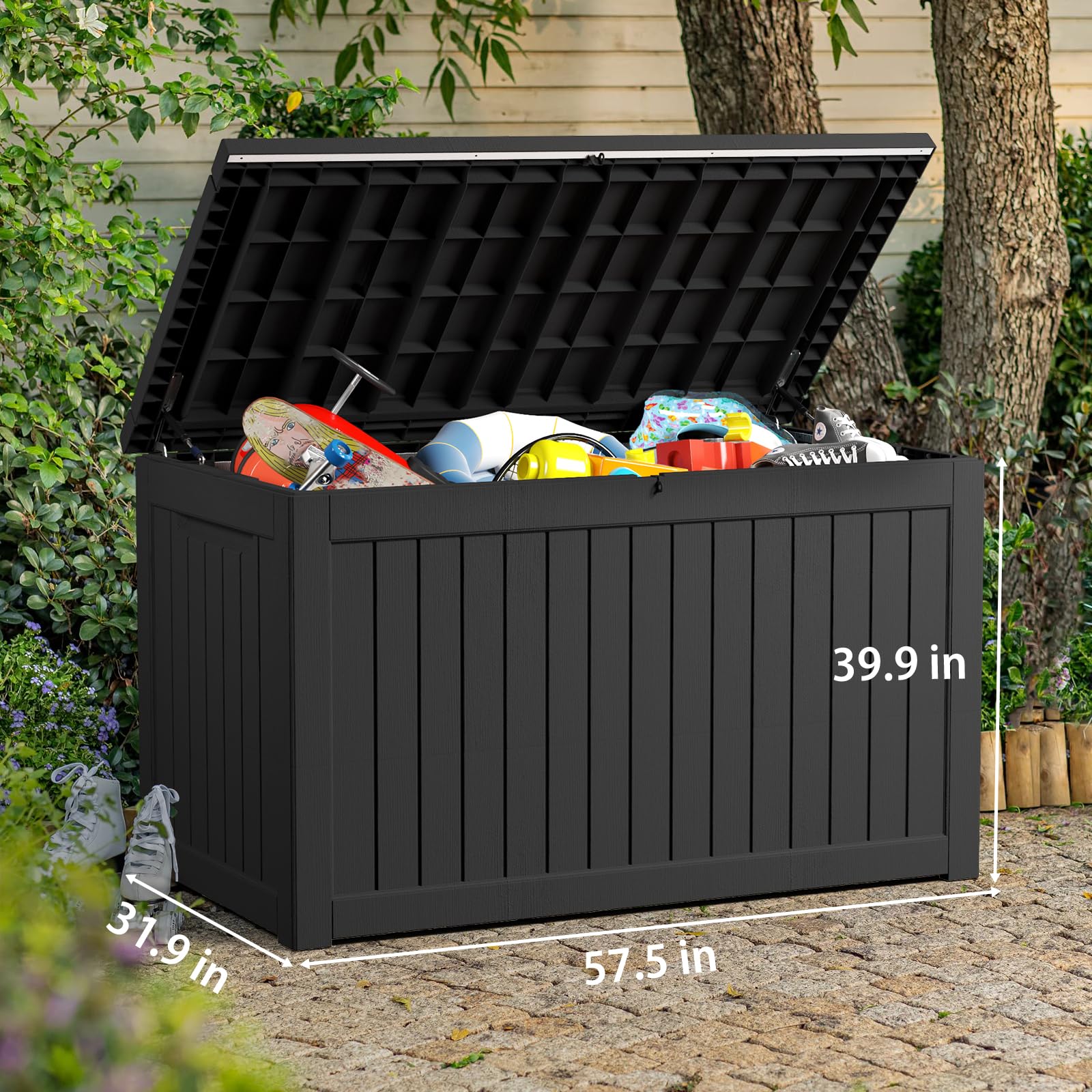230 Gallon Resin Deck Box – Lockable Waterproof Storage Bin for Indoor & Outdoor Use – Organize Patio Furniture, Outdoor Cushions, Garden Tools & Pool Supplies – Perfect for Backyard, Poolside & Garage Storage