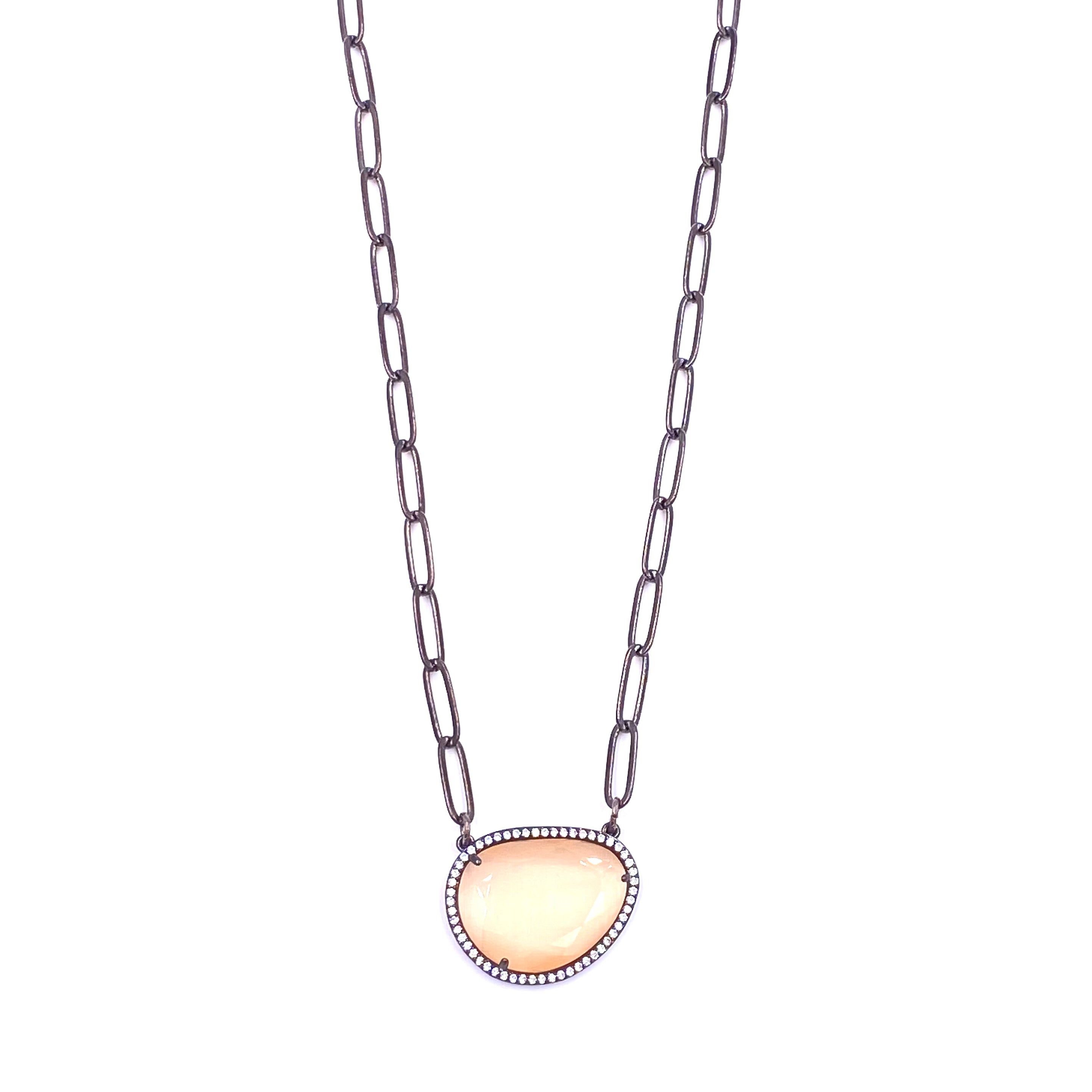 Ashley Gold Stainless Steel Gunmetal CZ Bezel Set Cat's Eye Necklace for Women - Elegant Jewelry Gift for Birthday, Anniversary & Special Occasions