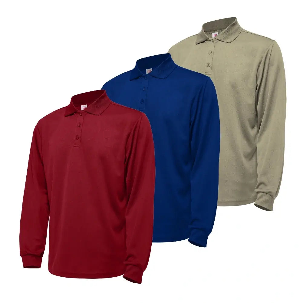 3 Pack Men's Quick Dry Long Sleeve Polo Shirts - Moisture Wicking & Breathable for Golf, Hiking & Outdoor Activities