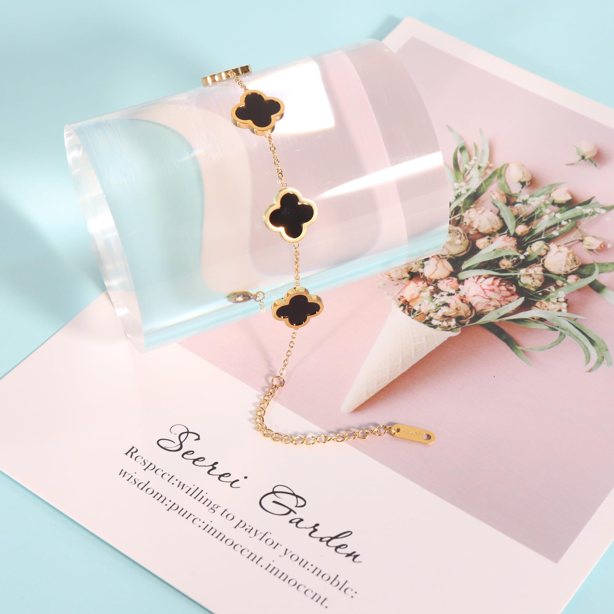 Stylish 18K Gold Plated Four Leaf Clover Adjustable Bracelet for Women - Lucky Charm Jewelry Gift for Mother's Day, Birthday & Special Occasions | Perfect for Everyday Wear, Date Nights & Gifting