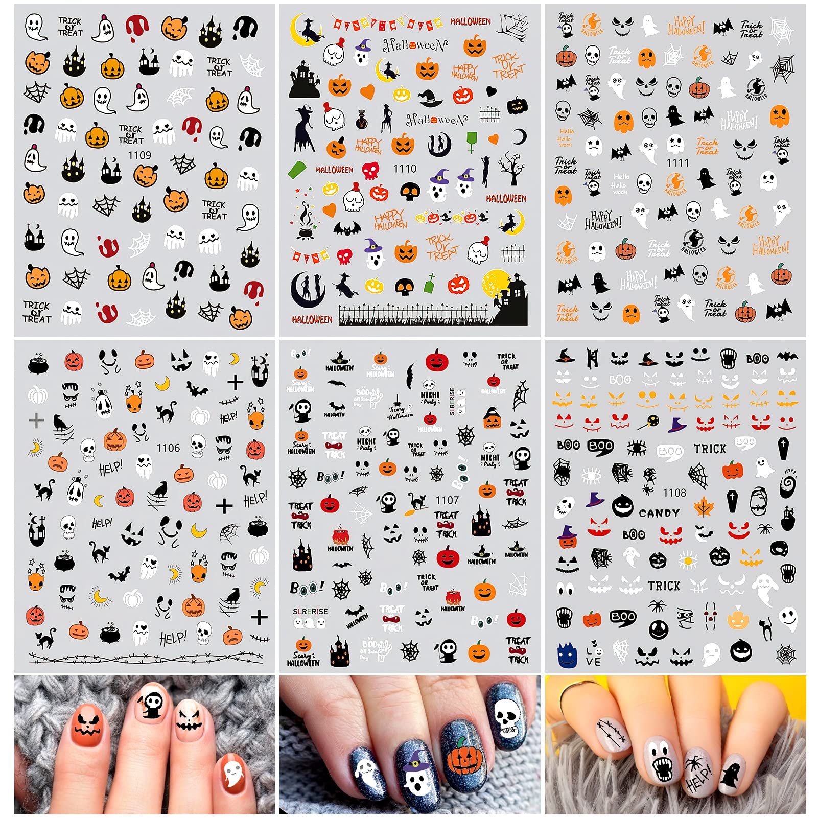 460+ Halloween 3D Nail Art Stickers - Self-Adhesive Mix Style False Nail Decals for Women, Girls & Kids | DIY Manicure Appliques for Halloween Parties, Costume Events & Spooky Nail Art Designs