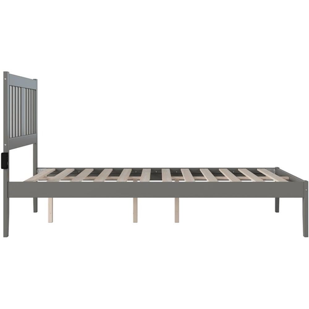 BOWERY HILL Transitional Wood Full Spindle Bed Frame with USB Turbo Charger - Gray Queen Size Bed for Modern Bedroom | Fast Charging Station & Stylish Home Decor