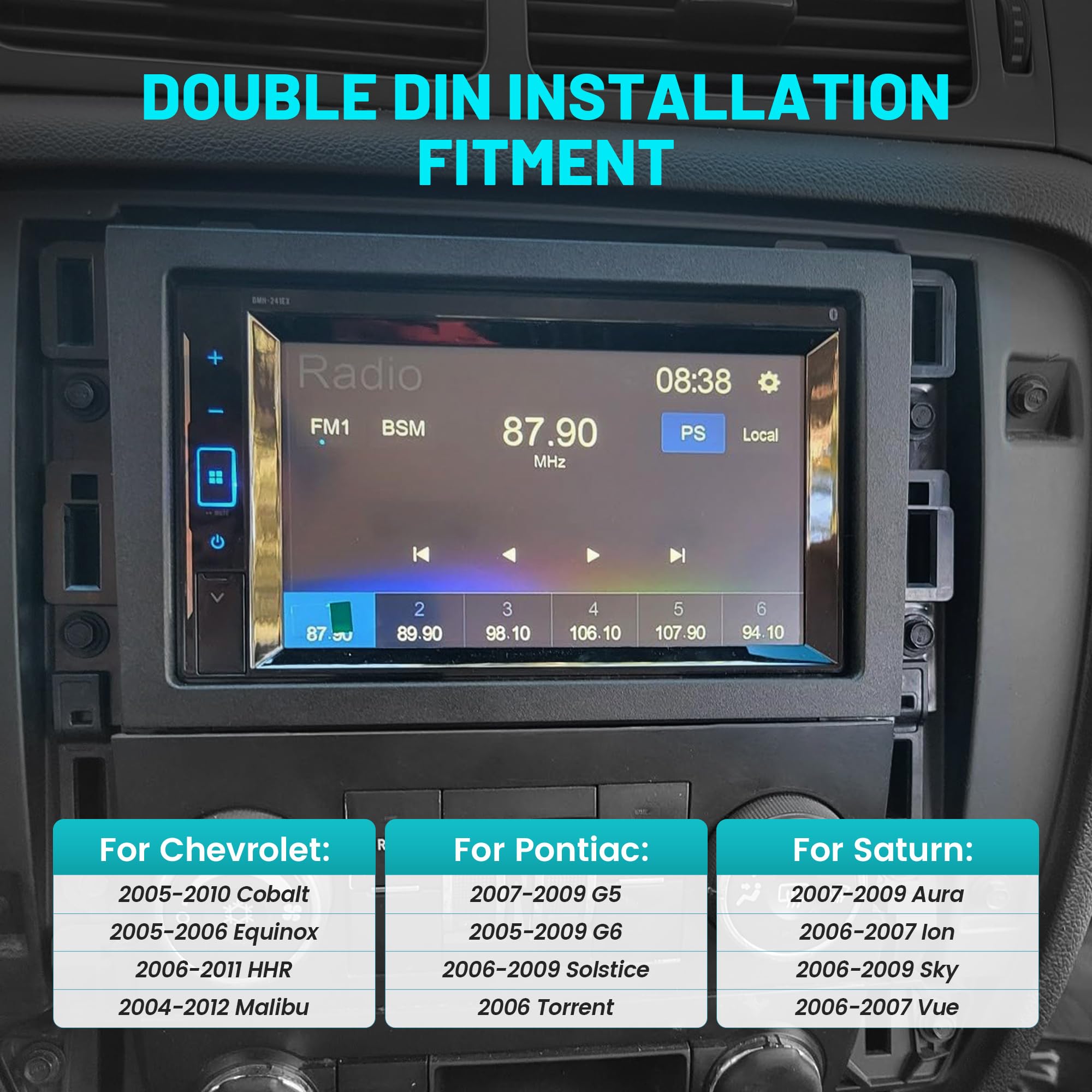Double DIN Radio Dash Kit for Chevrolet 2004-2012 & Pontiac/Saturn 2006-2009 - Aftermarket Stereo Installation Mounting Bracket & Trim Bezel - Perfect for Car Audio Upgrades and Custom Installations